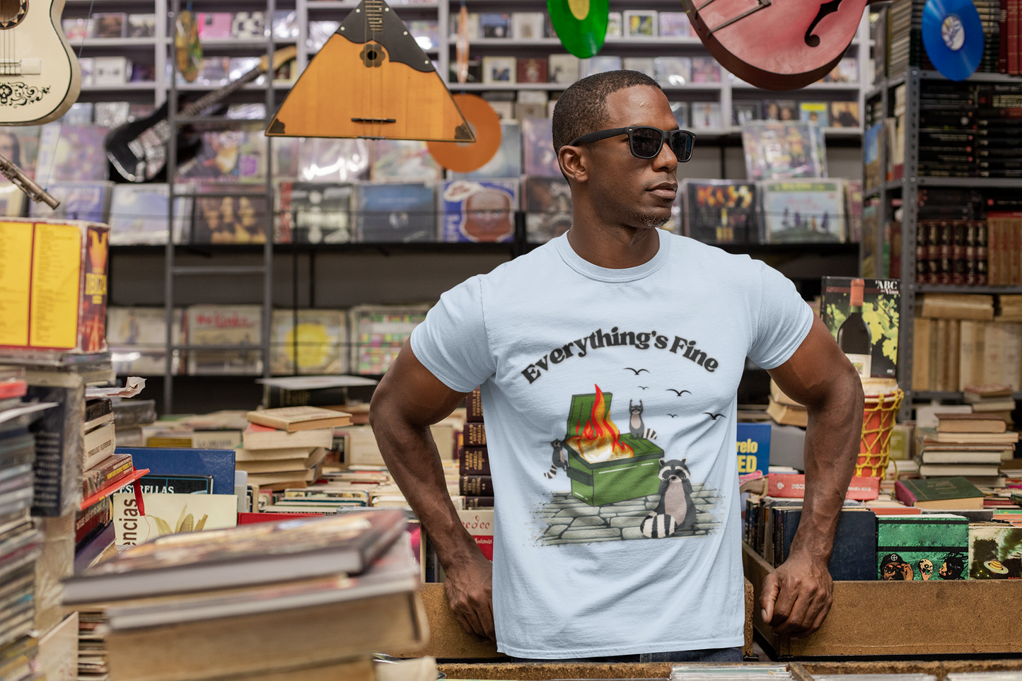 Everything's Fine Raccoon Dumpster Fire Funny Graphic Tee | Unisex Softstyle T-Shirt