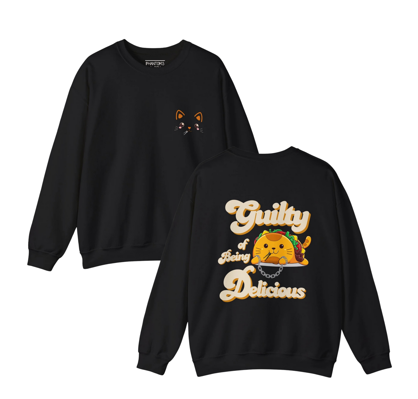 Kawaii Guilty Taco Cat - Front and Back Design Graphic Pullover | Unisex Heavy Blend™ Crewneck Sweatshirt