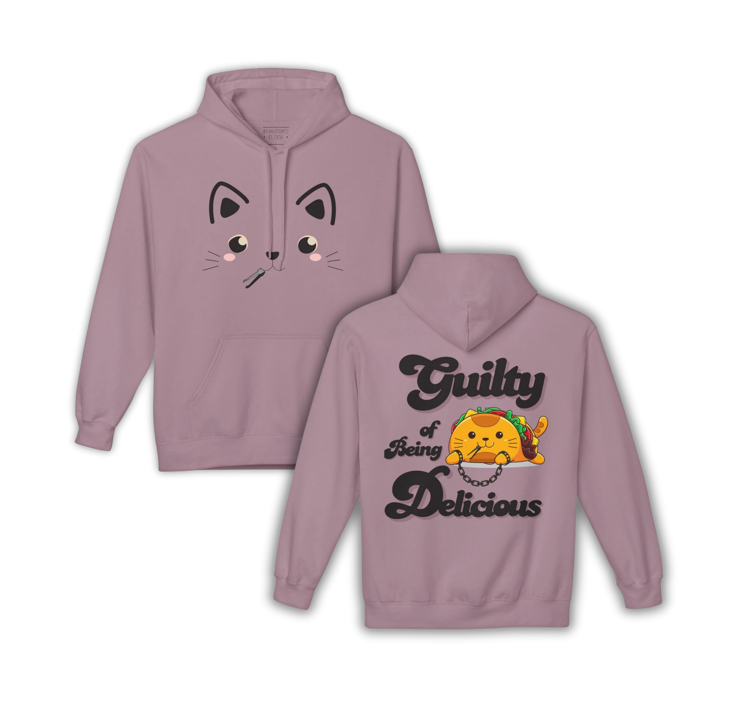 Kawaii Guilty Taco Cat - Front and Back Design Graphic Hoodie | Unisex Midweight Softstyle Fleece