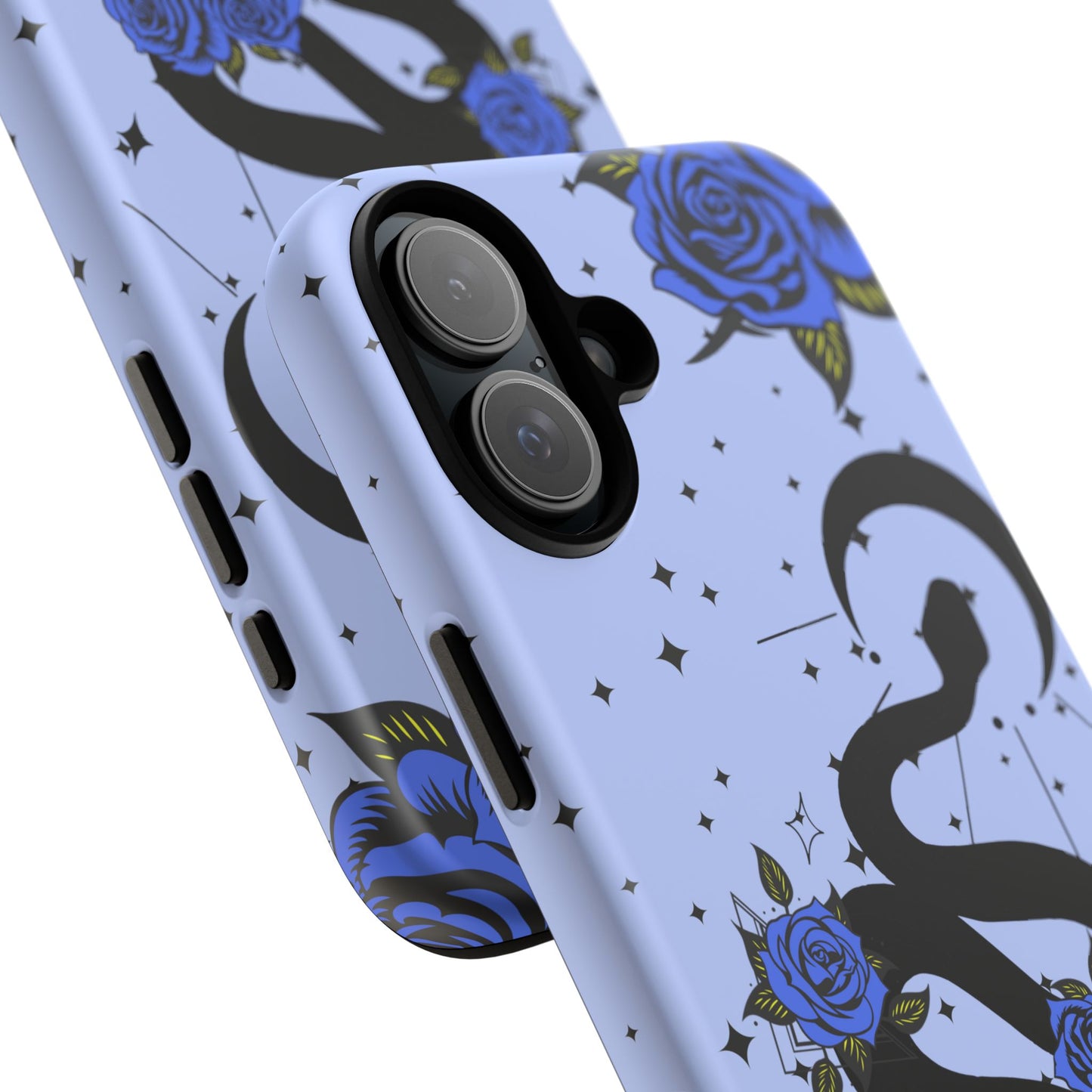 Blue Roses Crescent Moon Snake iPhone Case for iOS Devices