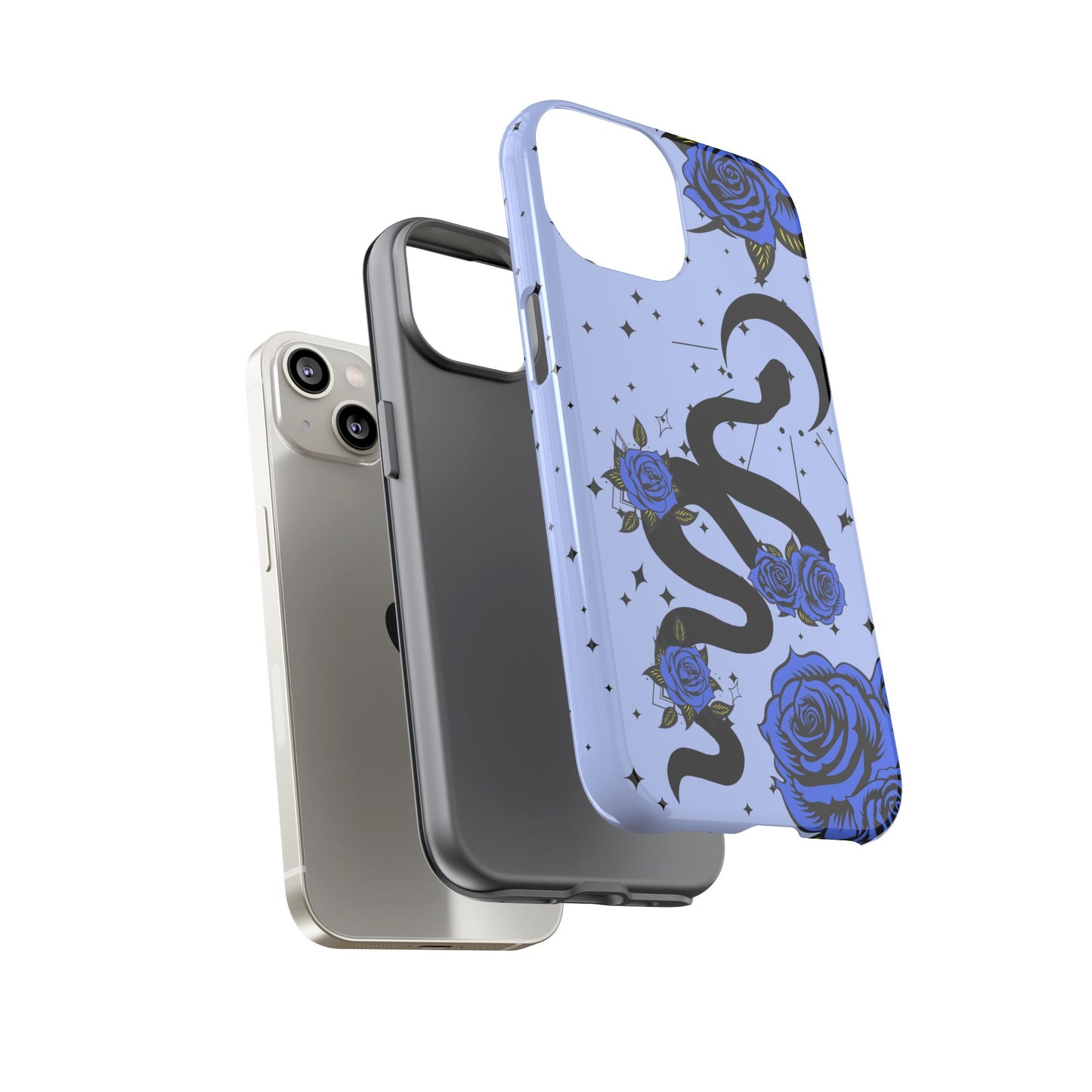 Blue Roses Crescent Moon Snake iPhone Case for iOS Devices