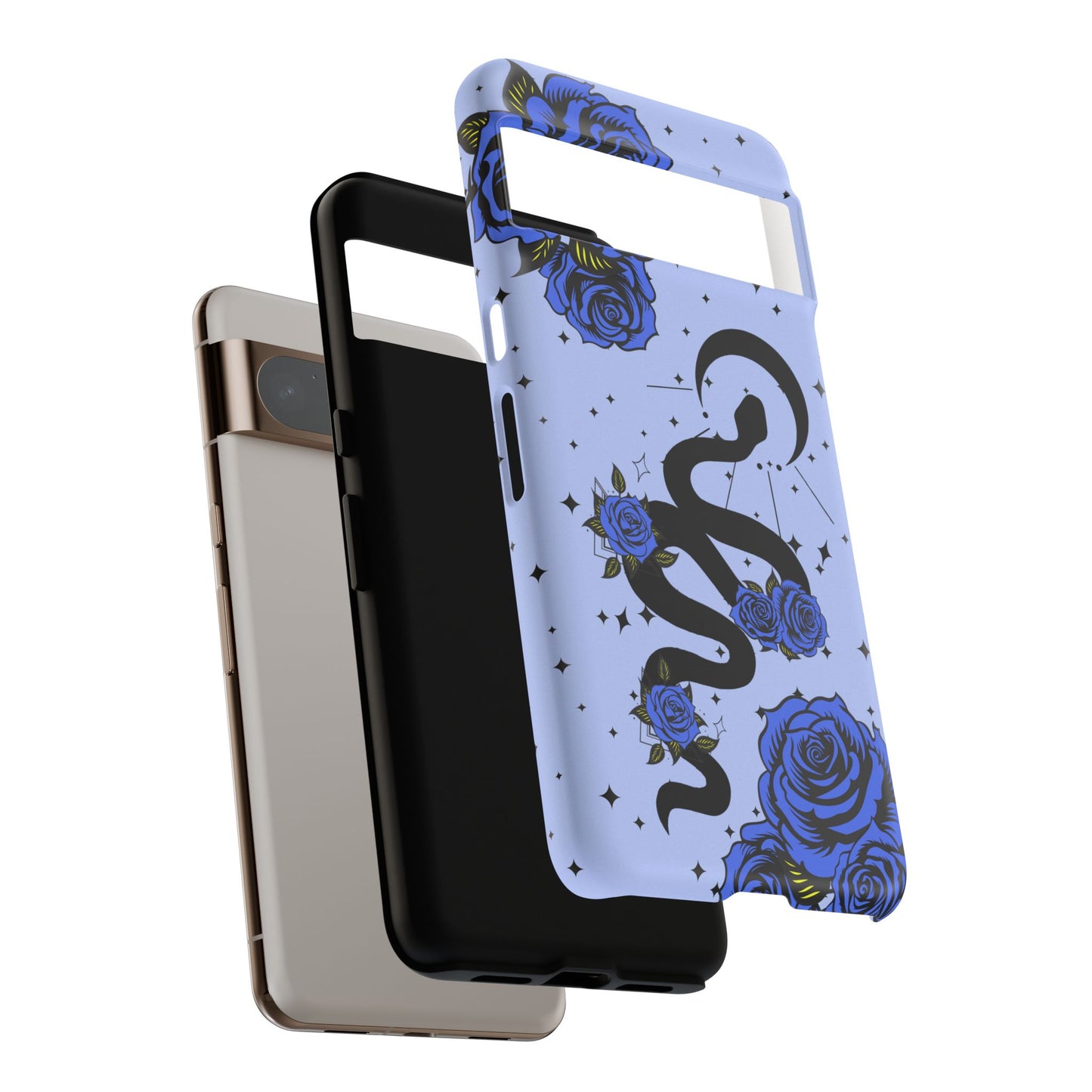 Blue Rose Crescent Moon Snake Google Pixel Phone Case for Android Devices