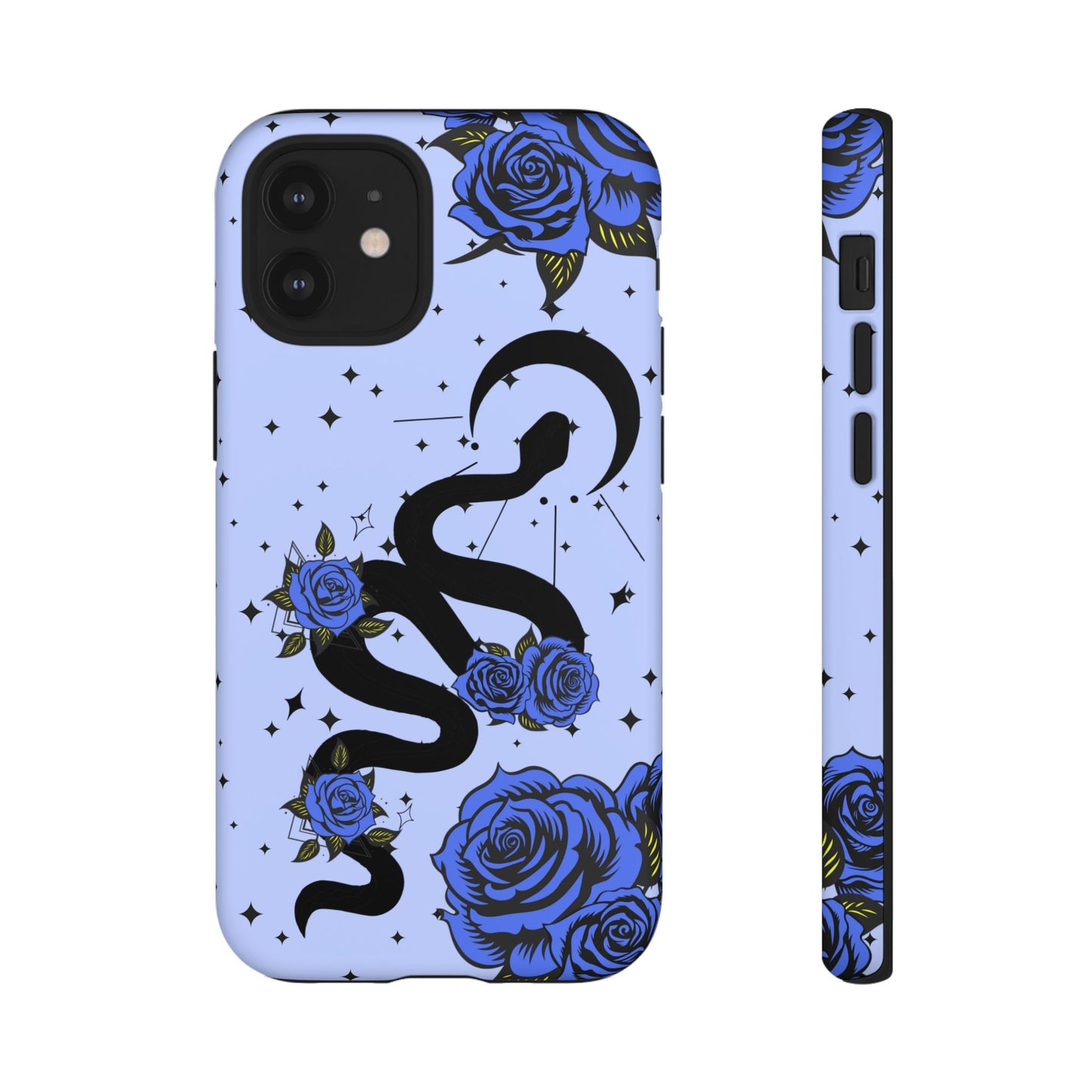 Blue Roses Crescent Moon Snake iPhone Case for iOS Devices