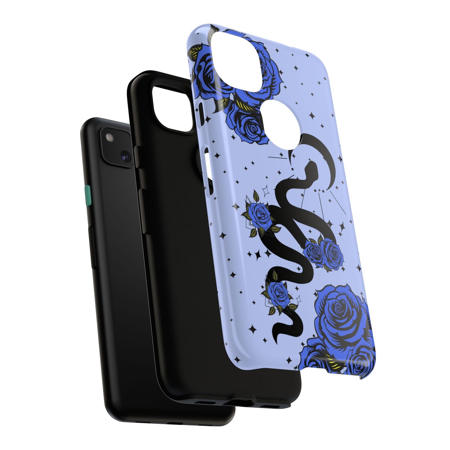 Blue Rose Crescent Moon Snake Google Pixel Phone Case for Android Devices
