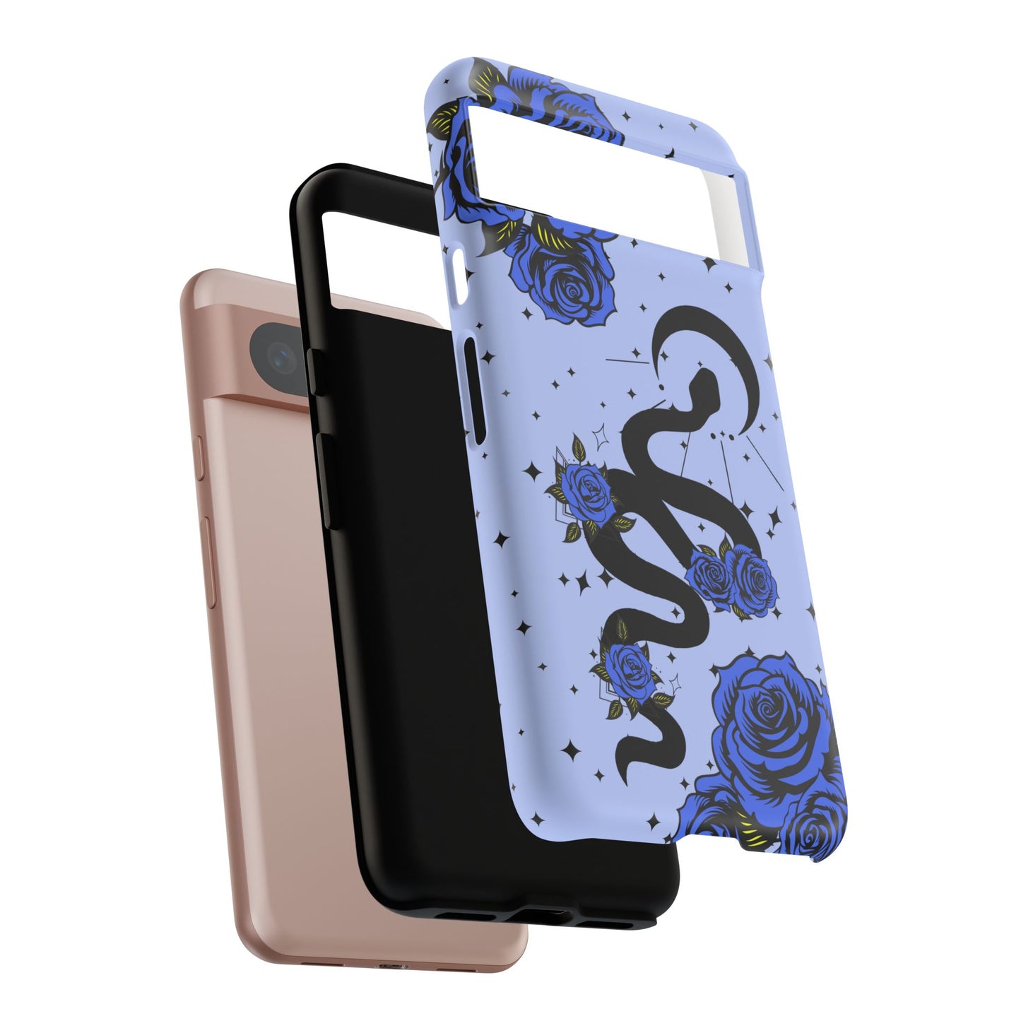 Blue Rose Crescent Moon Snake Google Pixel Phone Case for Android Devices