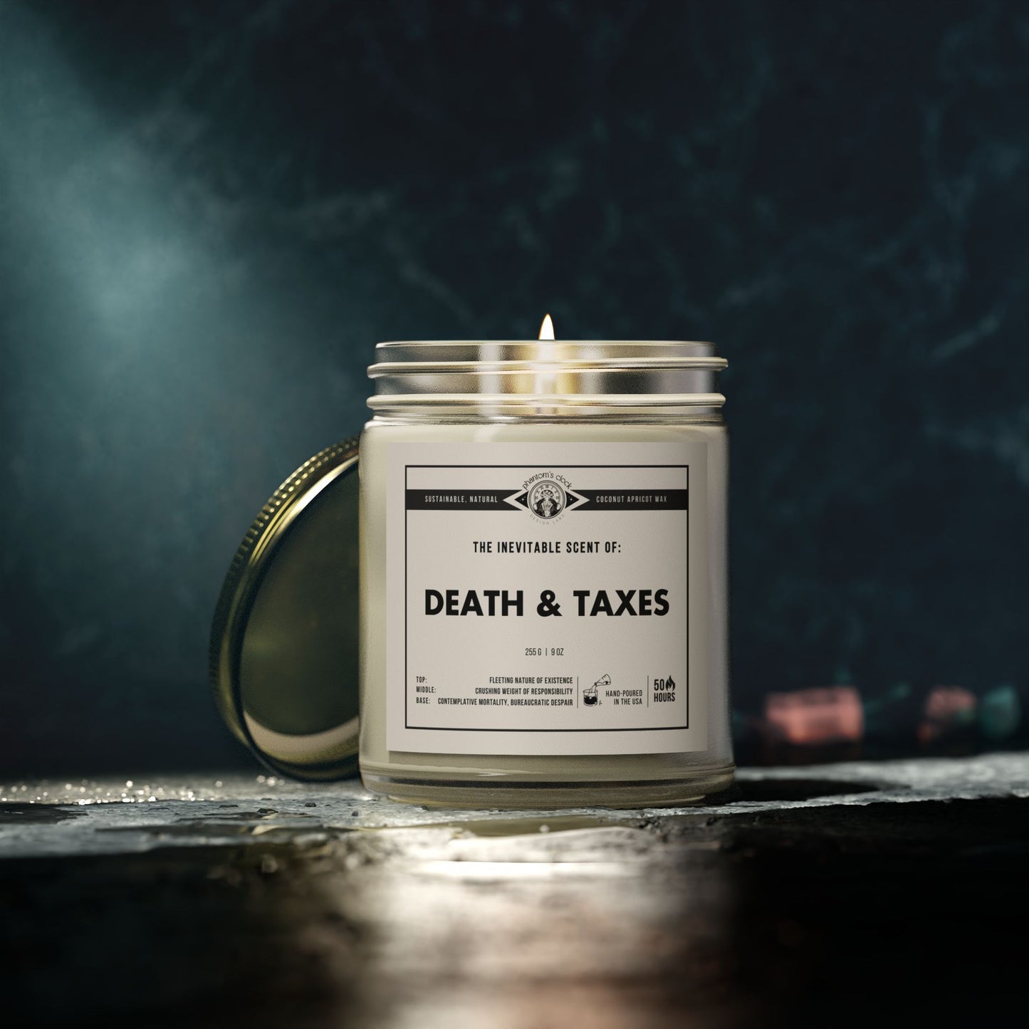 Death & Taxes | Scented Coconut Apricot Wax Candle 9oz