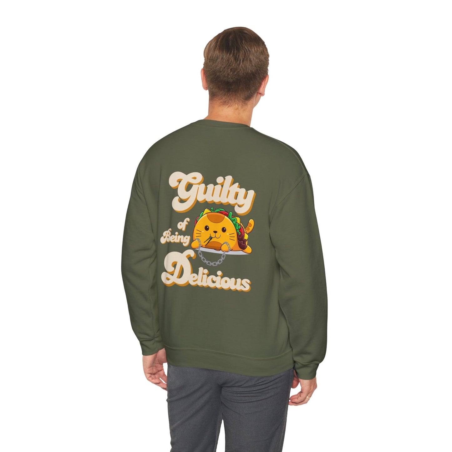 Kawaii Guilty Taco Cat - Front and Back Design Graphic Pullover | Unisex Heavy Blend™ Crewneck Sweatshirt