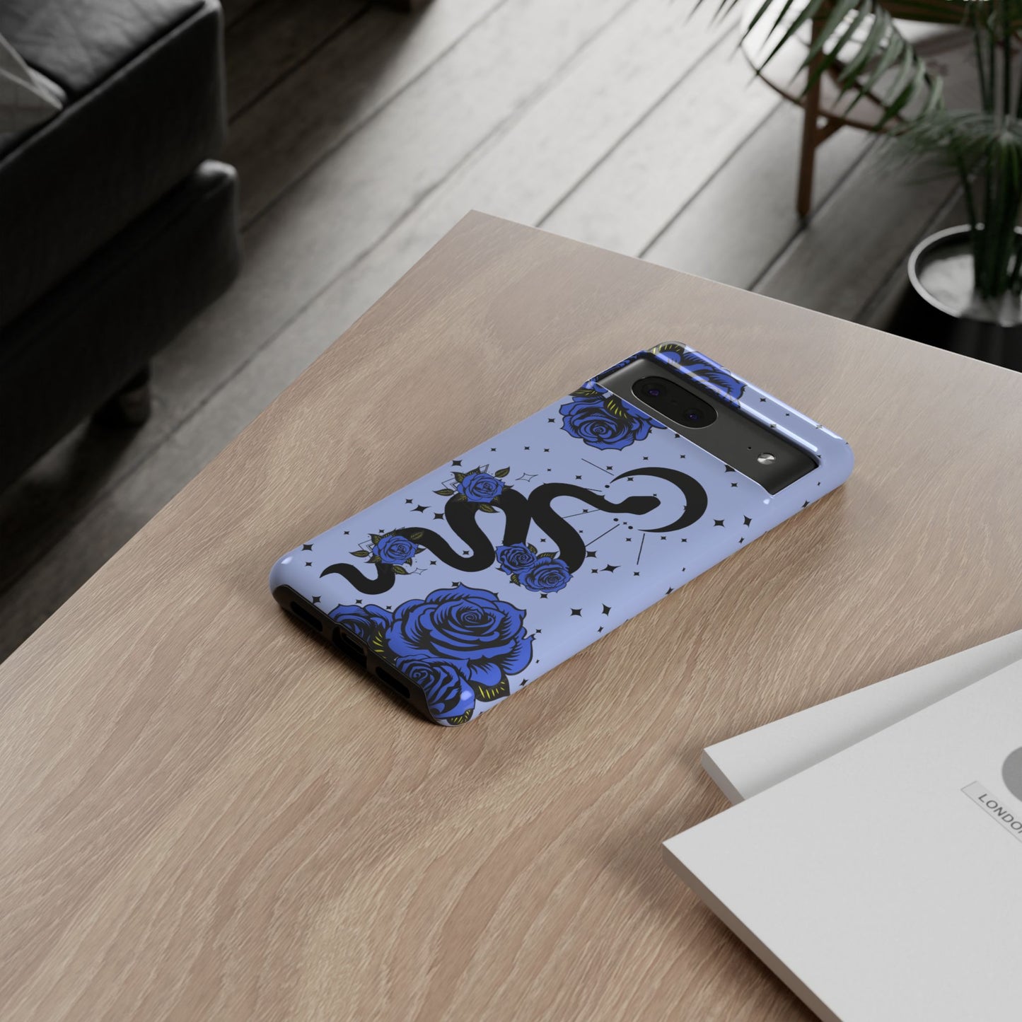 Blue Rose Crescent Moon Snake Google Pixel Phone Case for Android Devices