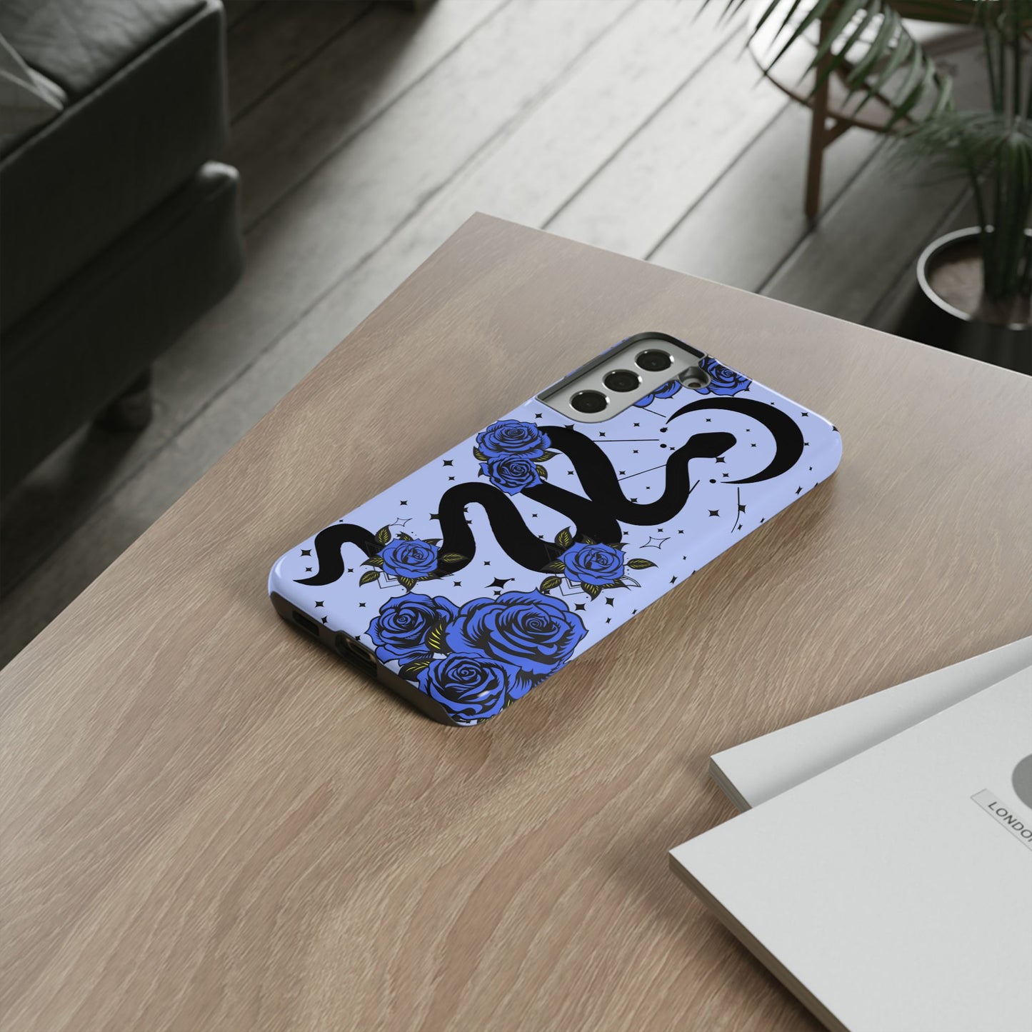 Blue Rose Crescent Moon Snake Samsung Galaxy Case for Android Devices