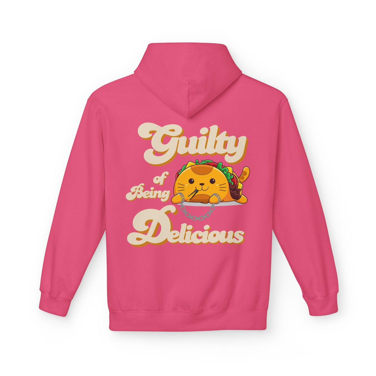 Kawaii Guilty Taco Cat - Front and Back Design Graphic Hoodie | Unisex Midweight Softstyle Fleece