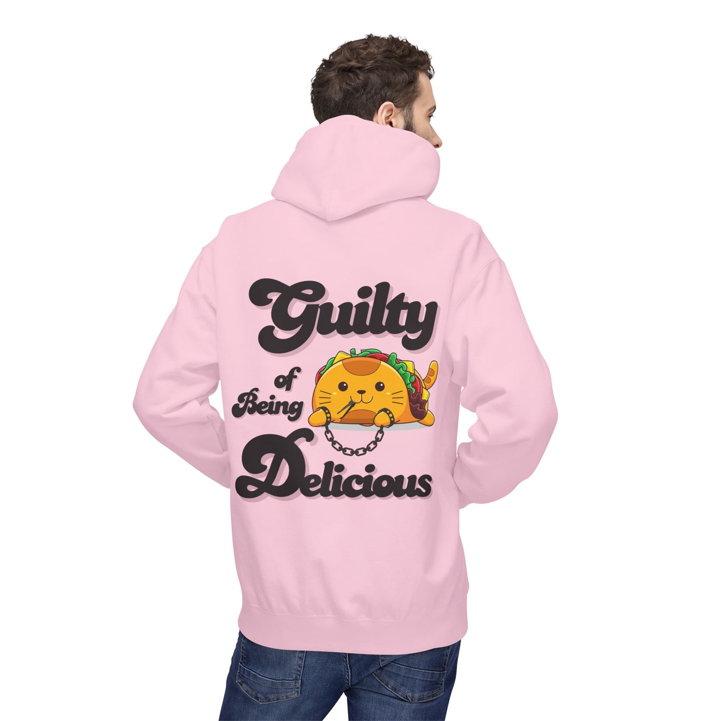 Kawaii Guilty Taco Cat - Front and Back Design Graphic Hoodie | Unisex Midweight Softstyle Fleece