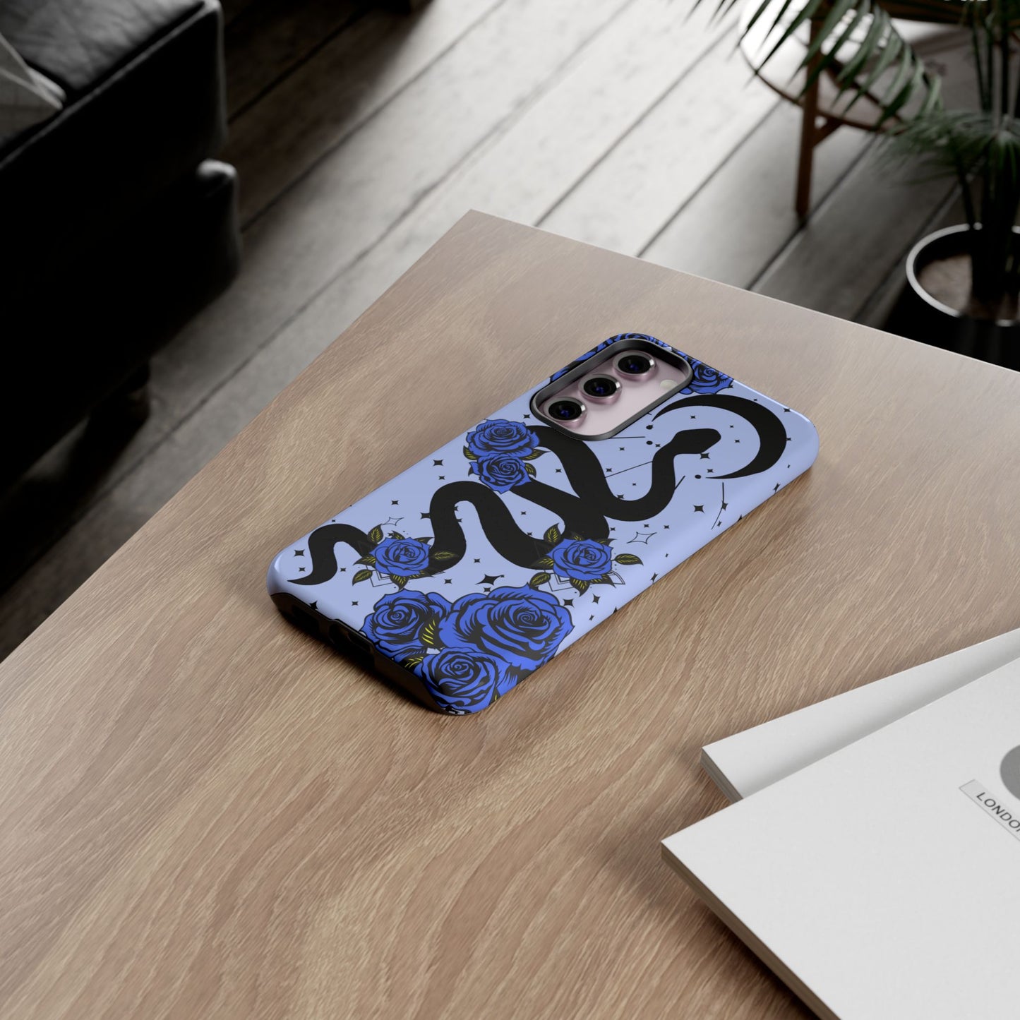 Blue Rose Crescent Moon Snake Samsung Galaxy Case for Android Devices