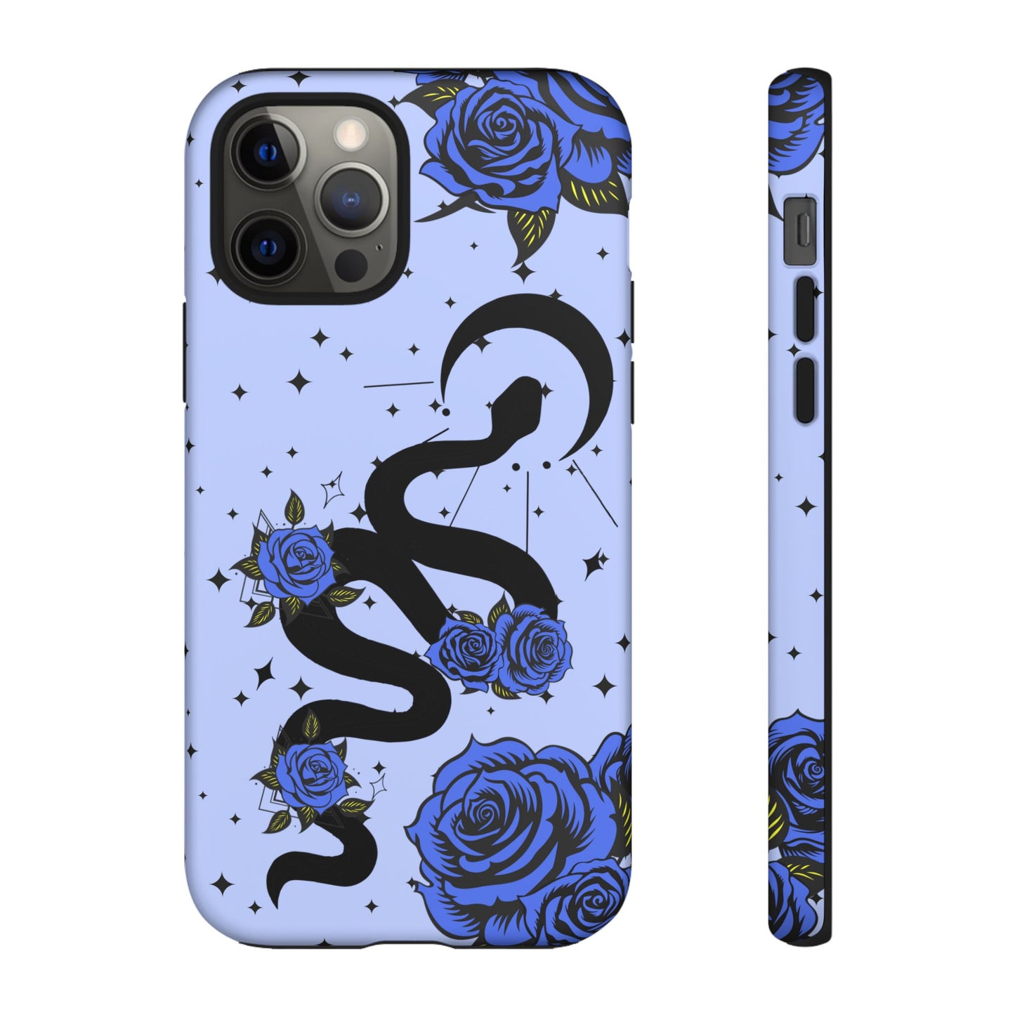 Blue Roses Crescent Moon Snake iPhone Case for iOS Devices