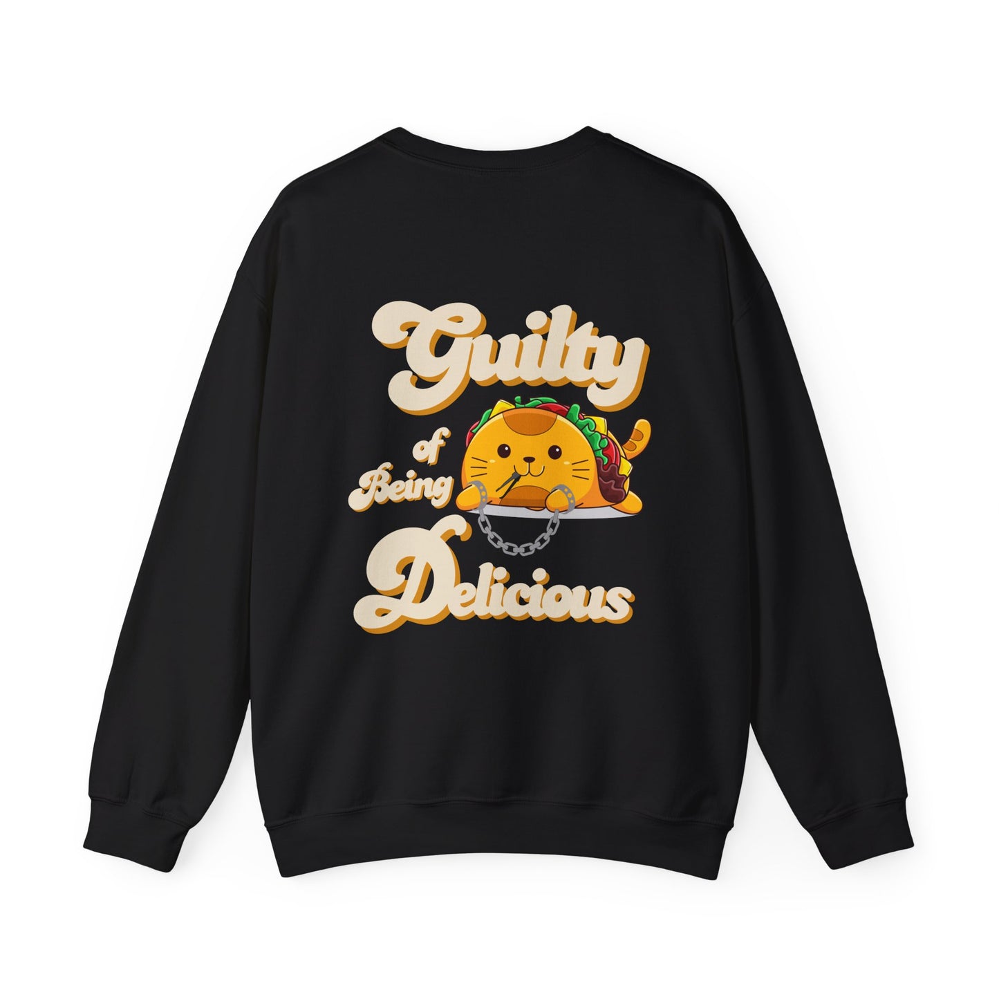 Kawaii Guilty Taco Cat - Front and Back Design Graphic Pullover | Unisex Heavy Blend™ Crewneck Sweatshirt