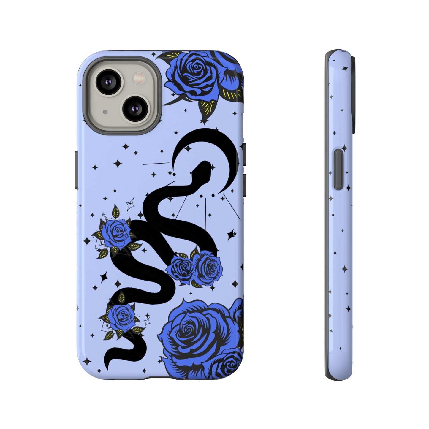 Blue Roses Crescent Moon Snake iPhone Case for iOS Devices