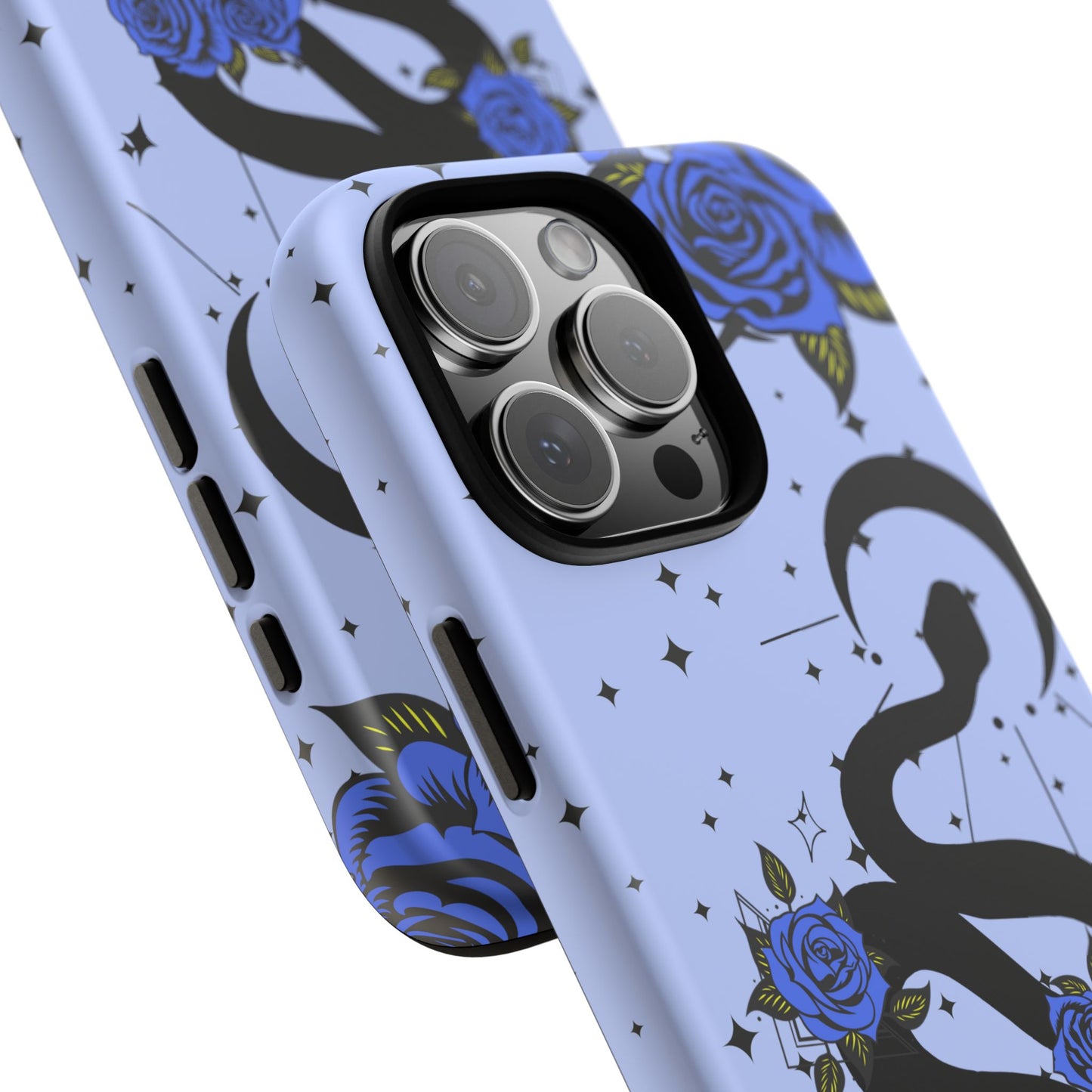 Blue Roses Crescent Moon Snake iPhone Case for iOS Devices