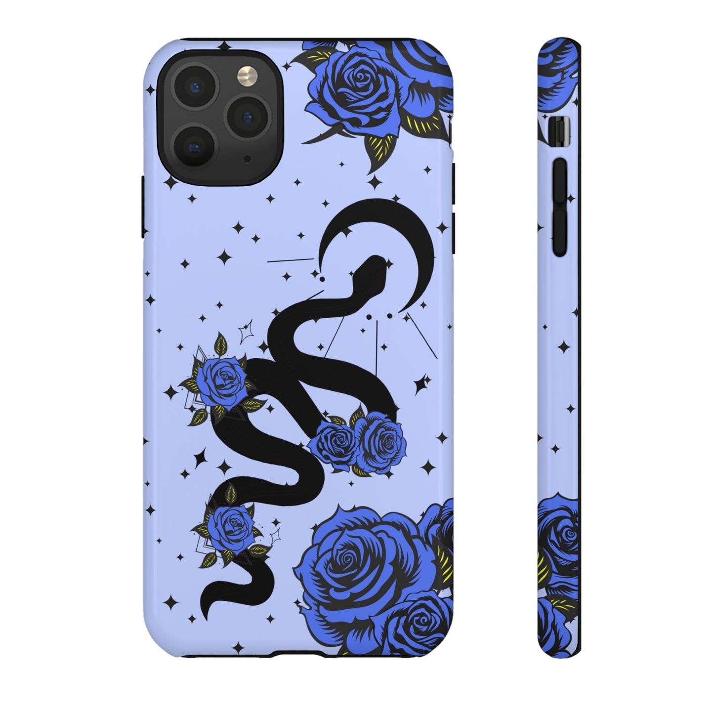 Blue Roses Crescent Moon Snake iPhone Case for iOS Devices