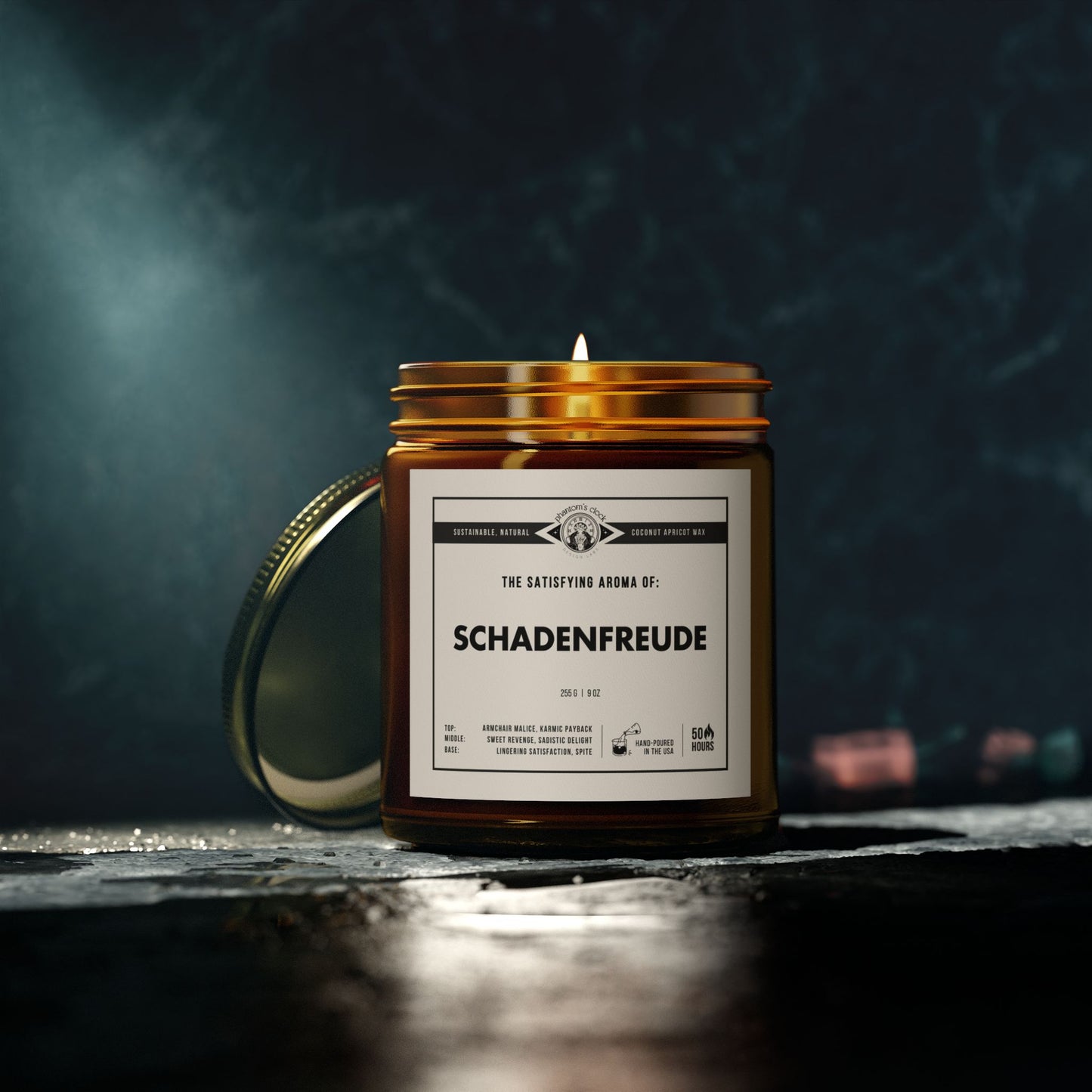 Funny Candle - Schadenfreude | Scented Coconut Apricot Wax Candle 9oz