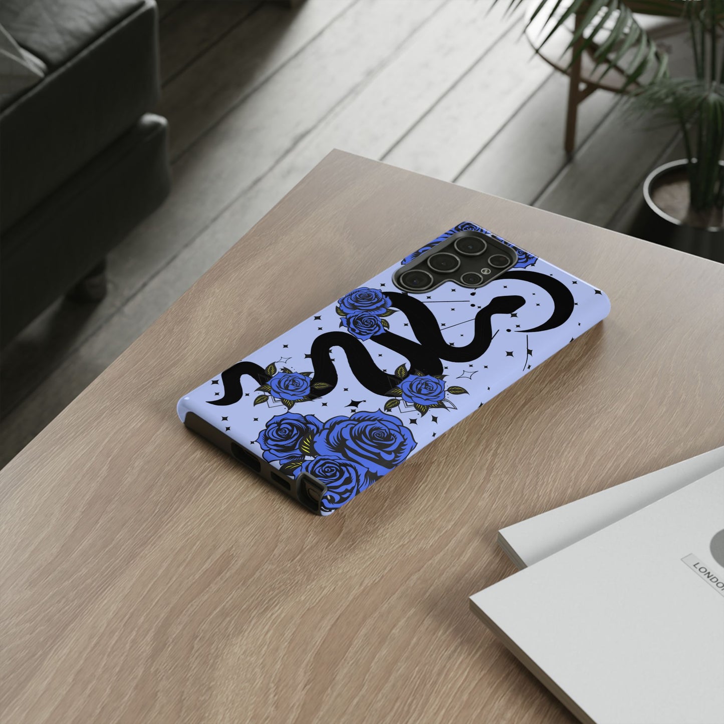 Blue Rose Crescent Moon Snake Samsung Galaxy Case for Android Devices