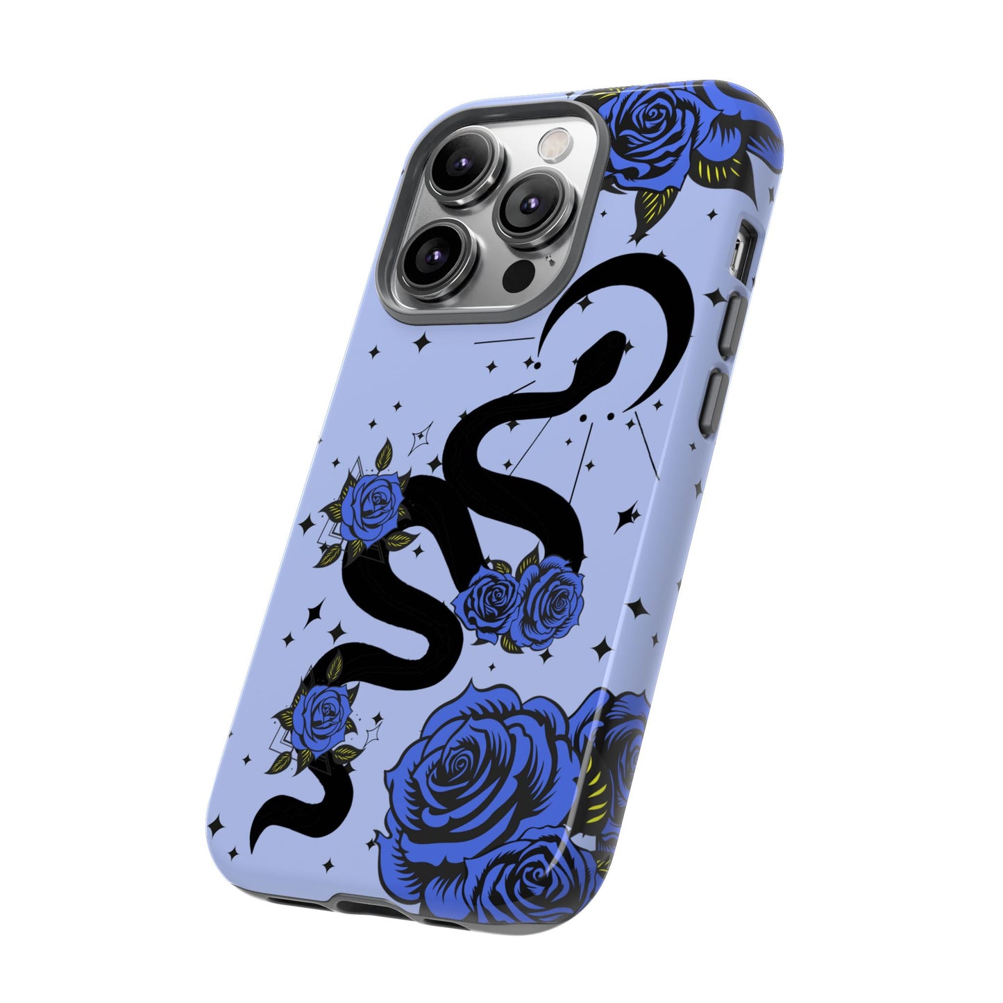 Blue Roses Crescent Moon Snake iPhone Case for iOS Devices