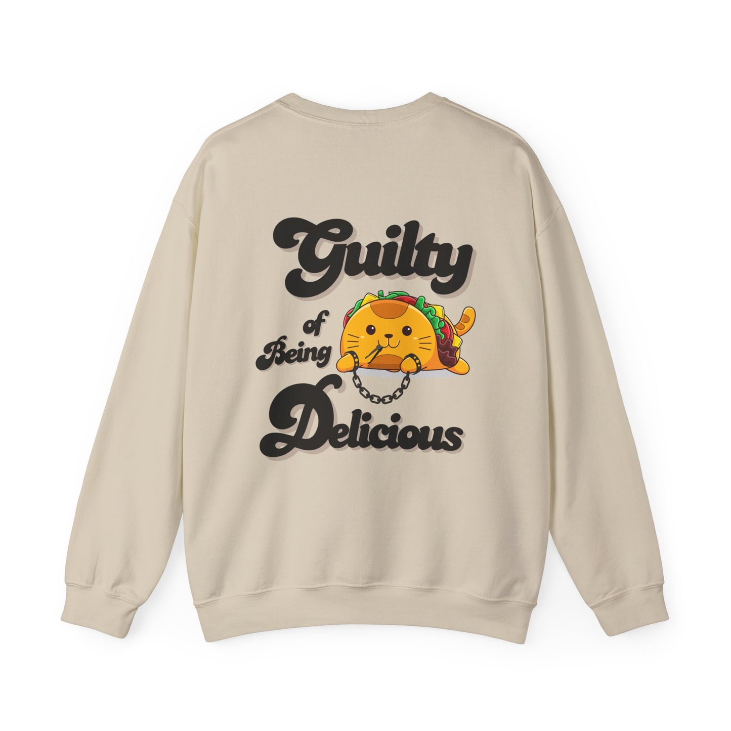 Kawaii Guilty Taco Cat - Front and Back Design Graphic Pullover | Unisex Heavy Blend™ Crewneck Sweatshirt