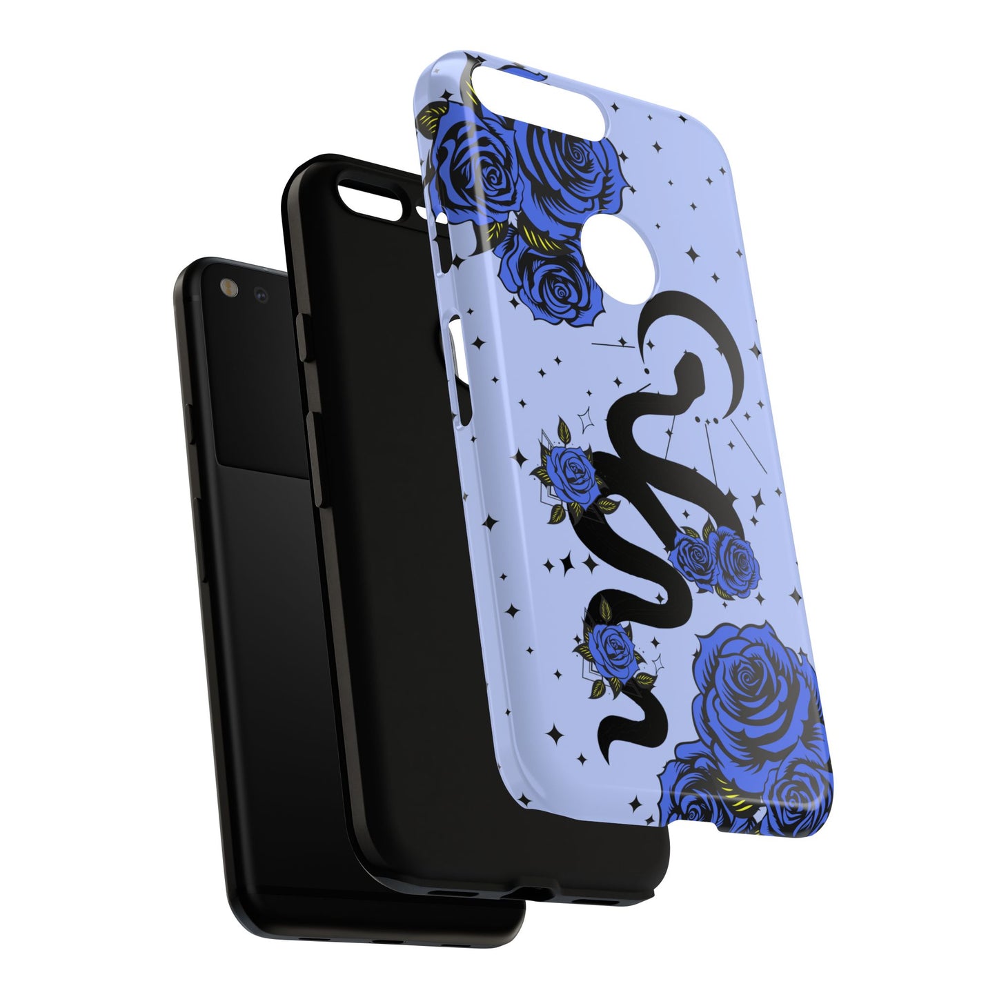 Blue Rose Crescent Moon Snake Google Pixel Phone Case for Android Devices
