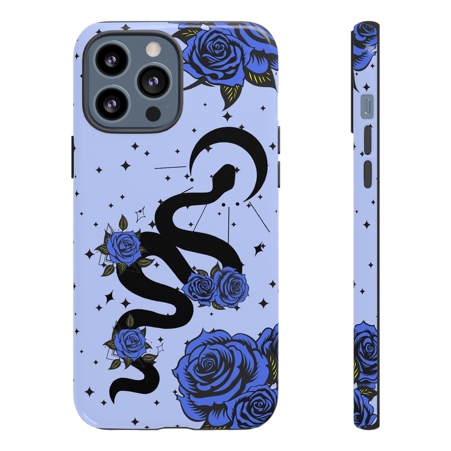 Blue Roses Crescent Moon Snake iPhone Case for iOS Devices