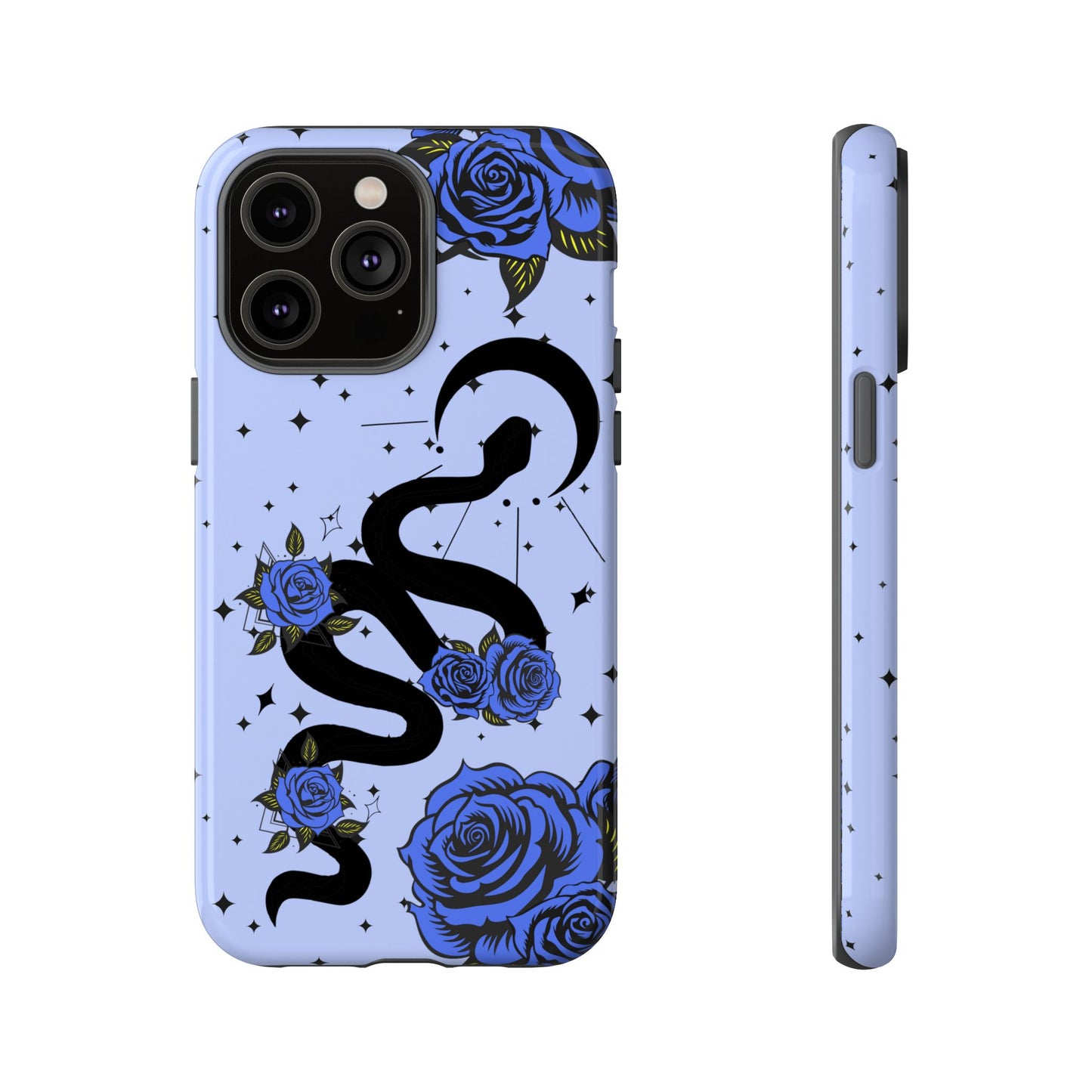 Blue Roses Crescent Moon Snake iPhone Case for iOS Devices