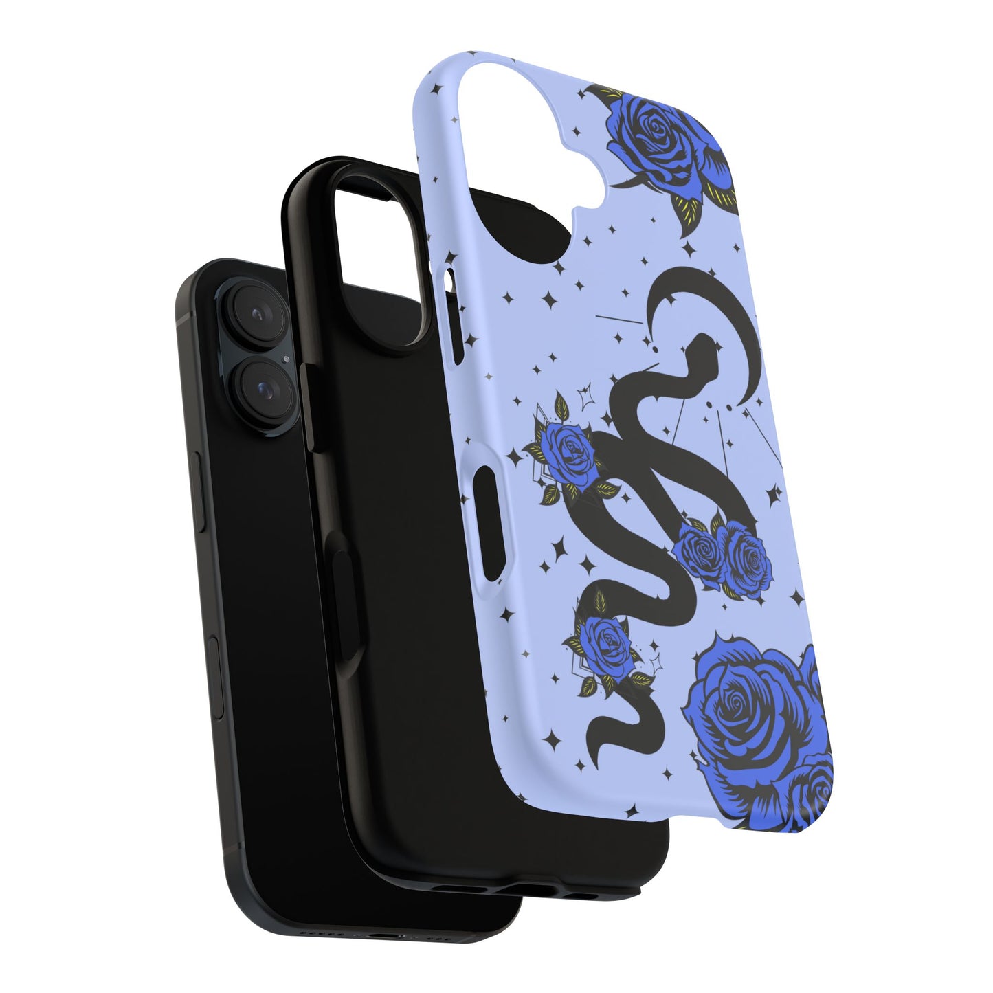 Blue Roses Crescent Moon Snake iPhone Case for iOS Devices