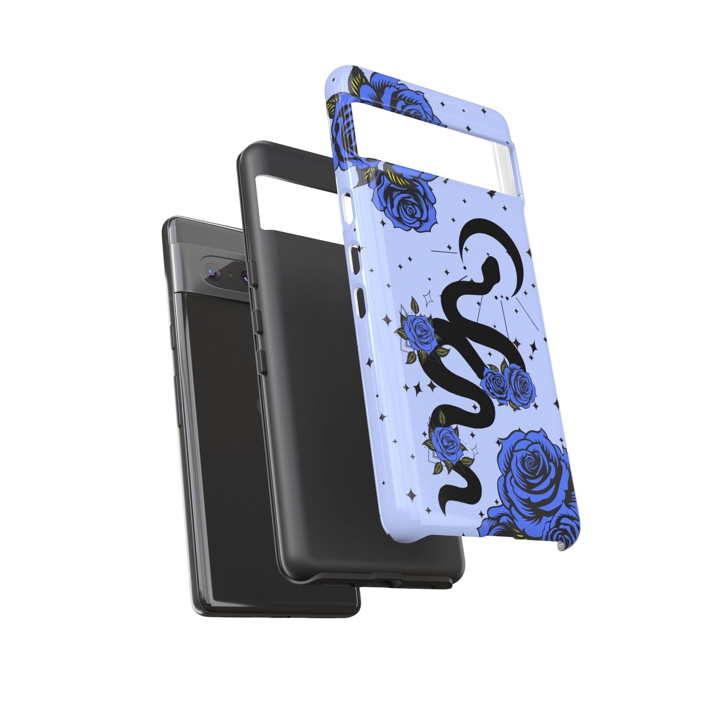 Blue Rose Crescent Moon Snake Google Pixel Phone Case for Android Devices