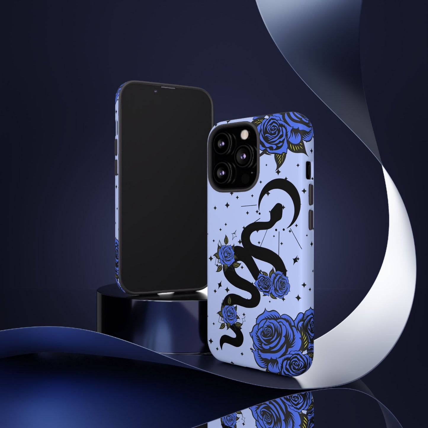 Blue Roses Crescent Moon Snake iPhone Case for iOS Devices