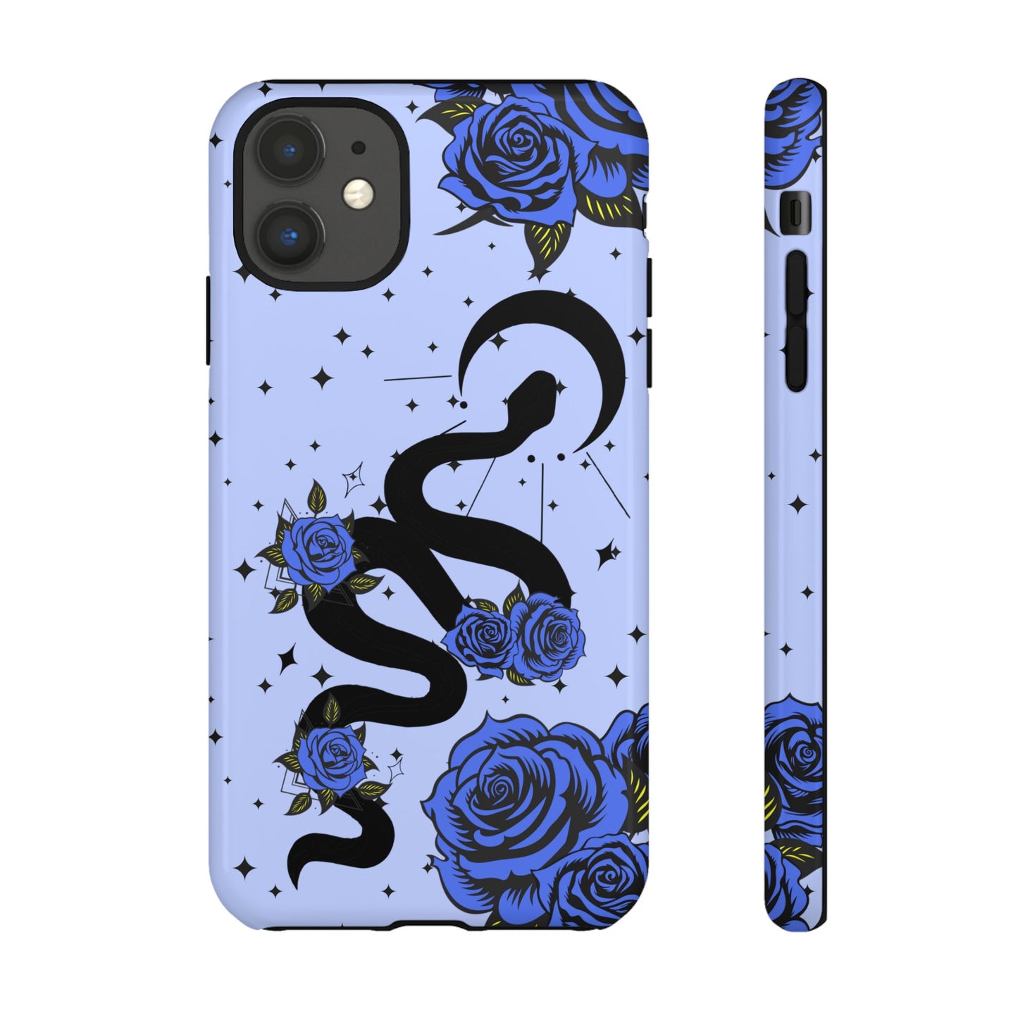 Blue Roses Crescent Moon Snake iPhone Case for iOS Devices