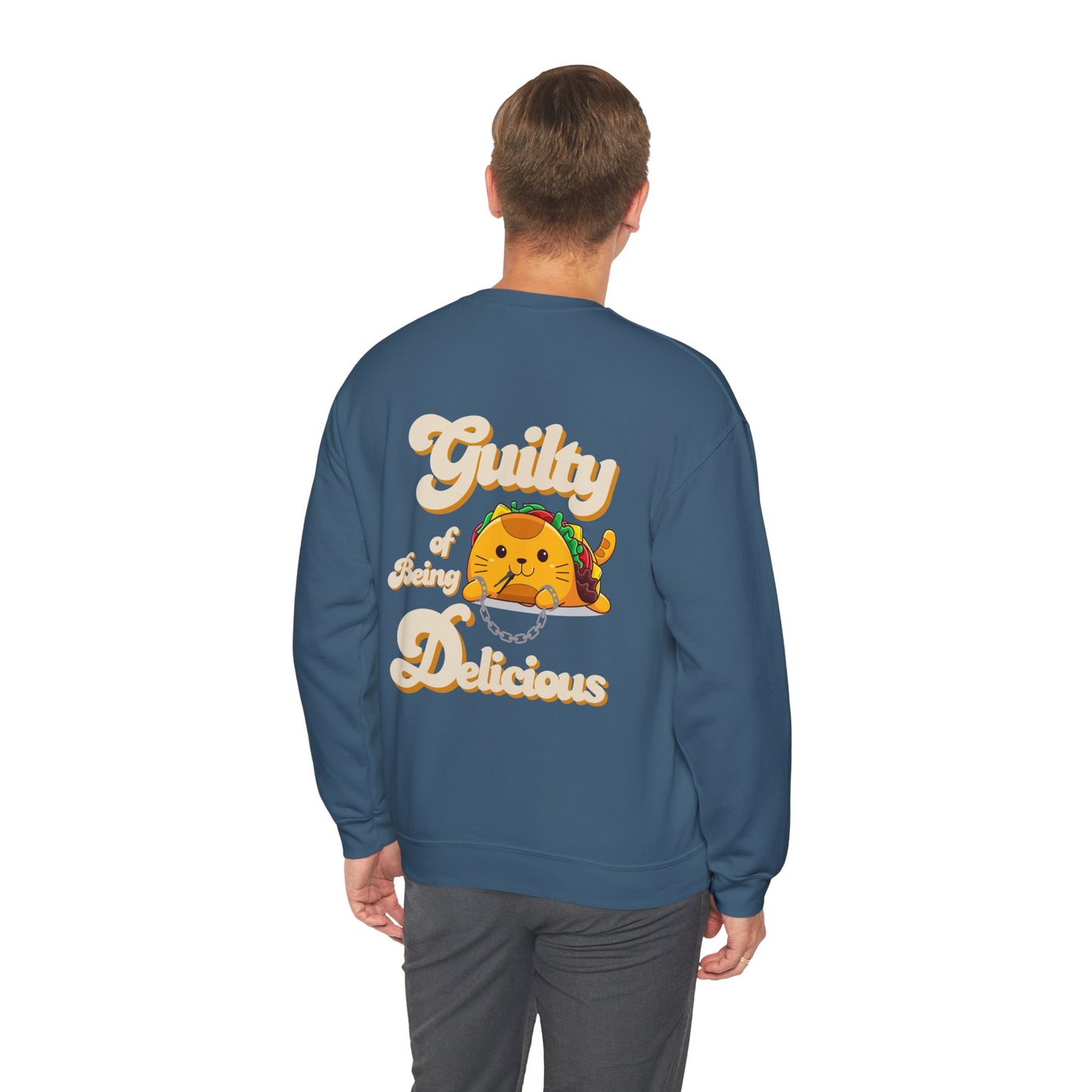Kawaii Guilty Taco Cat - Front and Back Design Graphic Pullover | Unisex Heavy Blend™ Crewneck Sweatshirt