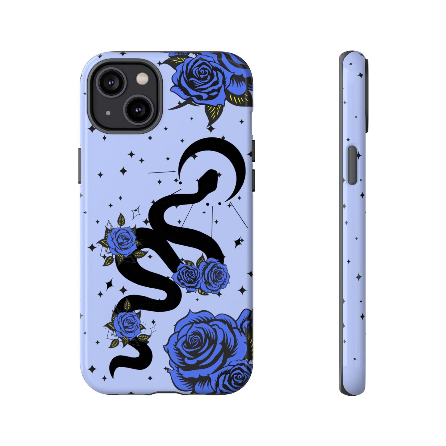 Blue Roses Crescent Moon Snake iPhone Case for iOS Devices