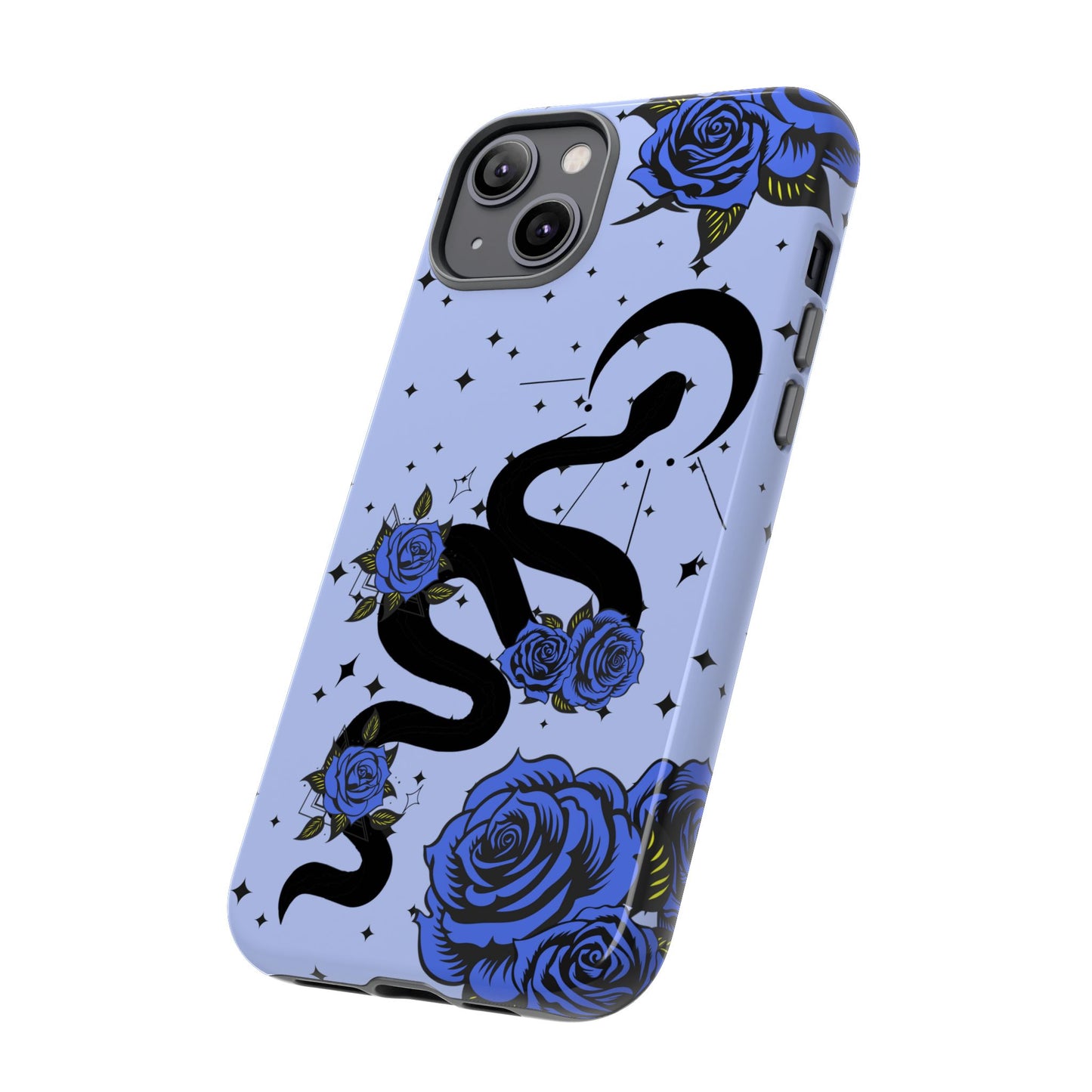 Blue Roses Crescent Moon Snake iPhone Case for iOS Devices
