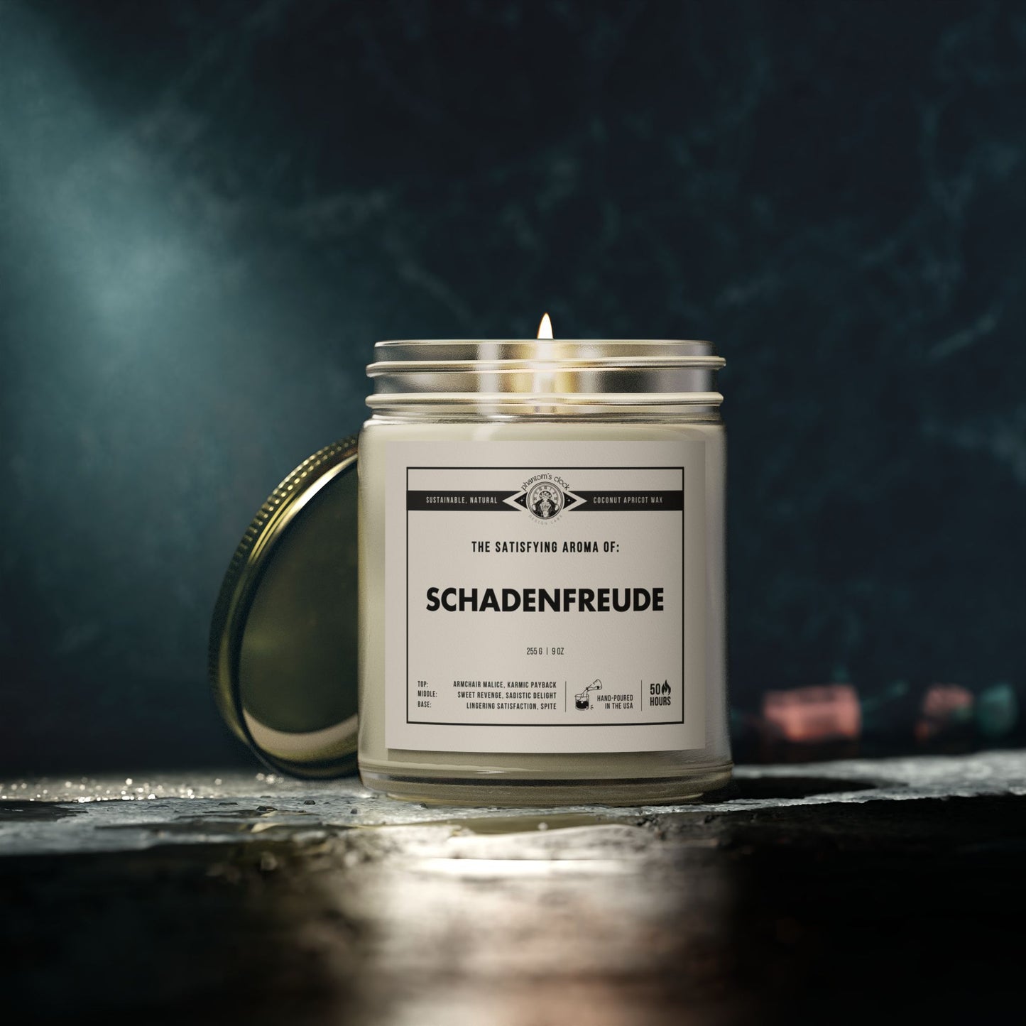 Funny Candle - Schadenfreude | Scented Coconut Apricot Wax Candle 9oz