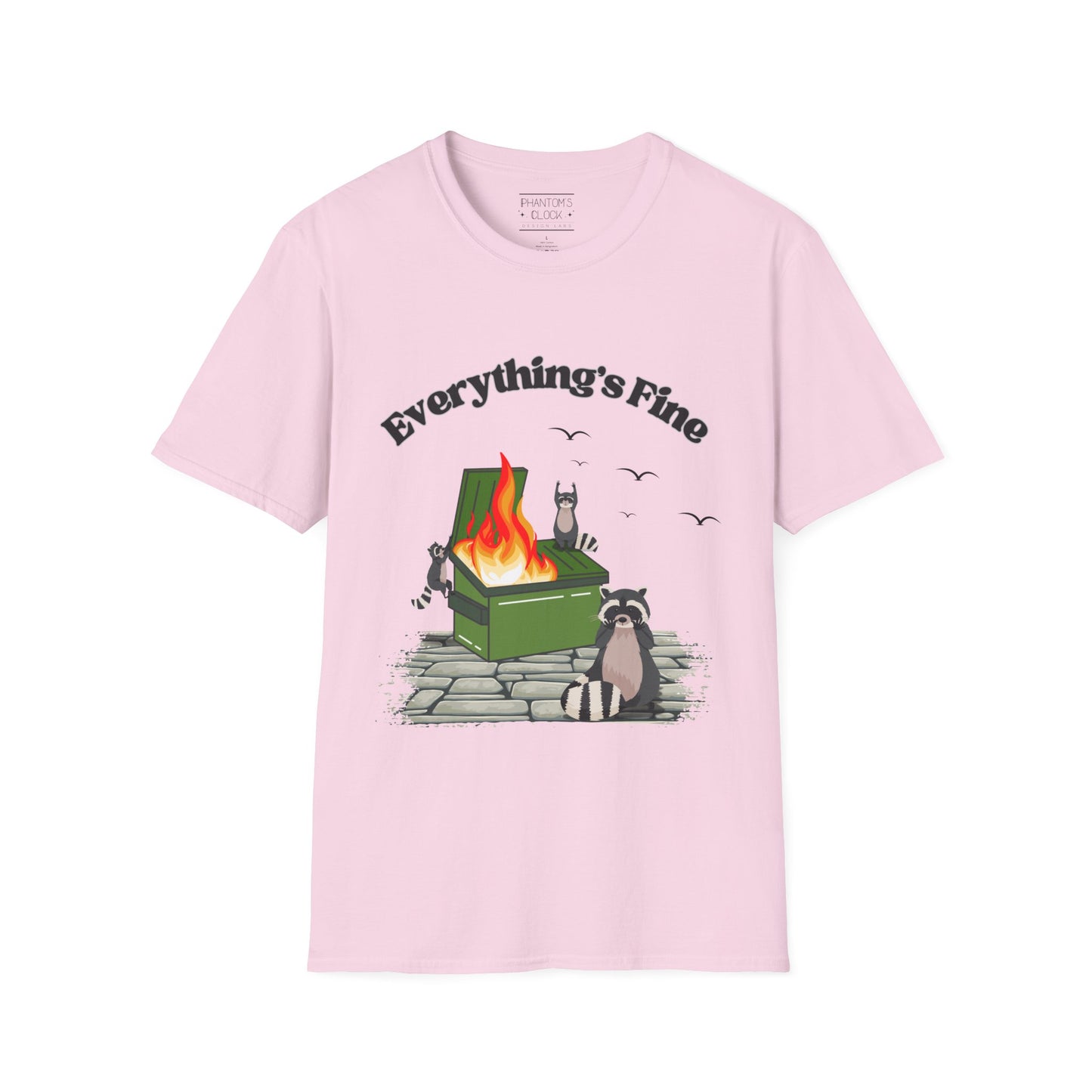 Everything's Fine Raccoon Dumpster Fire Funny Graphic Tee | Unisex Softstyle T-Shirt