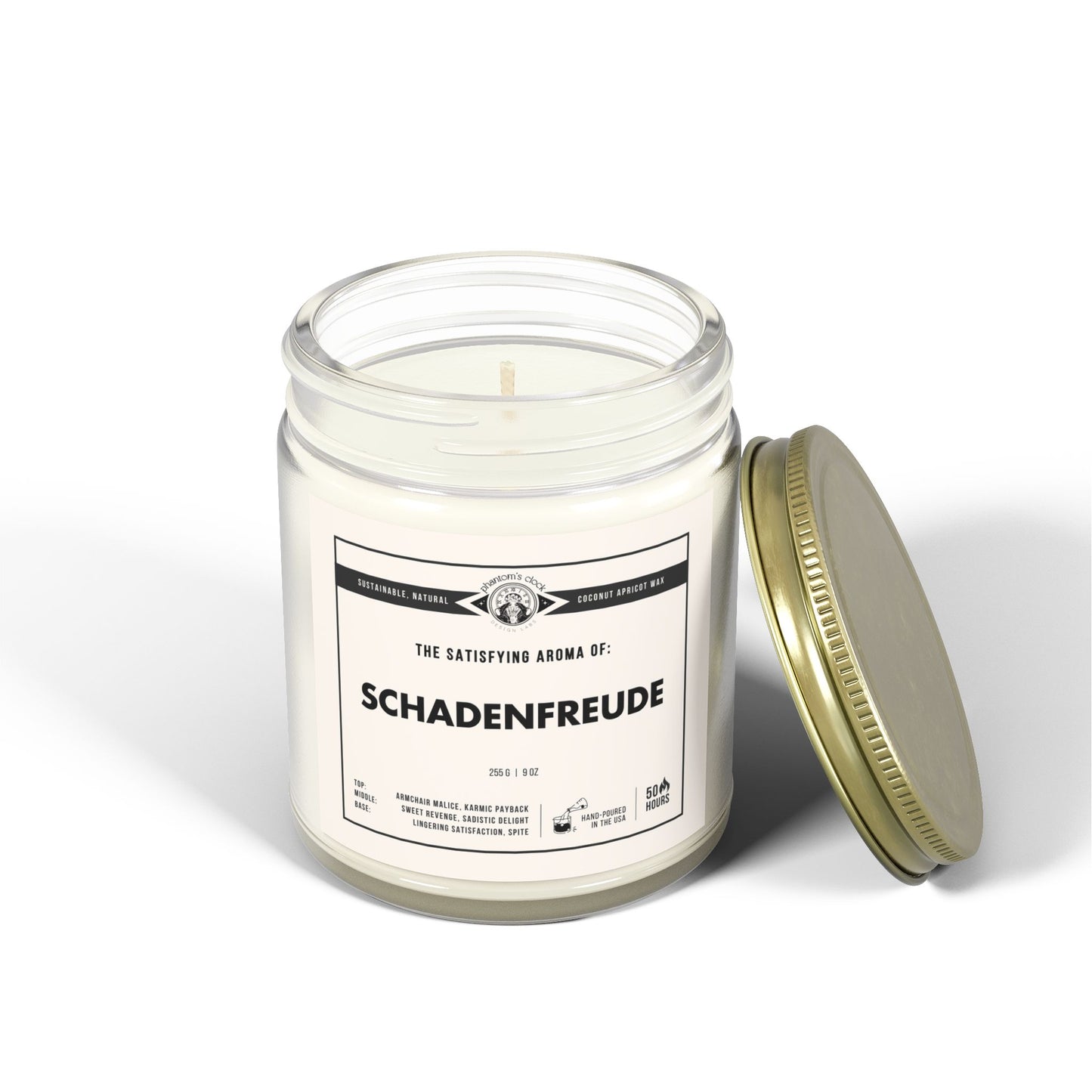 Funny Candle - Schadenfreude | Scented Coconut Apricot Wax Candle 9oz