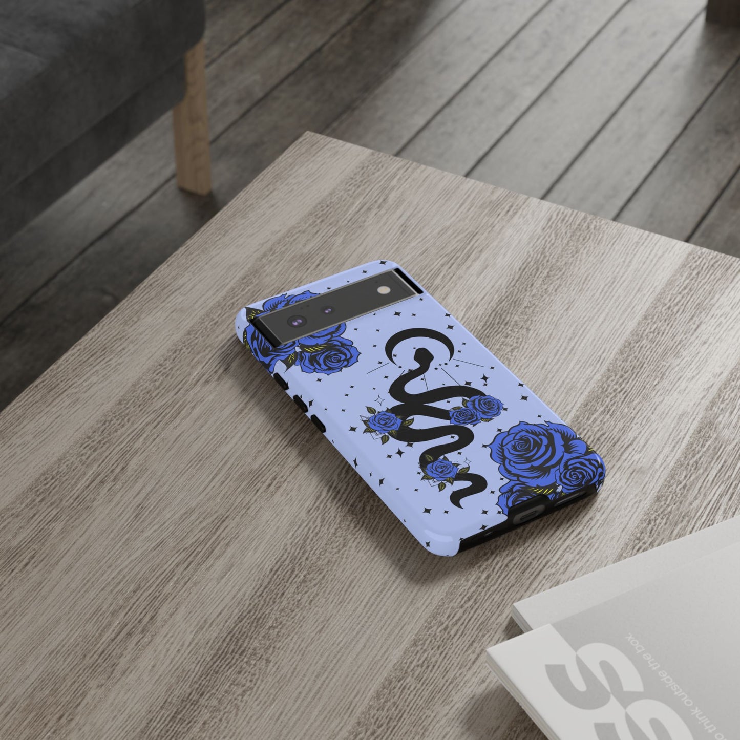 Blue Rose Crescent Moon Snake Google Pixel Phone Case for Android Devices
