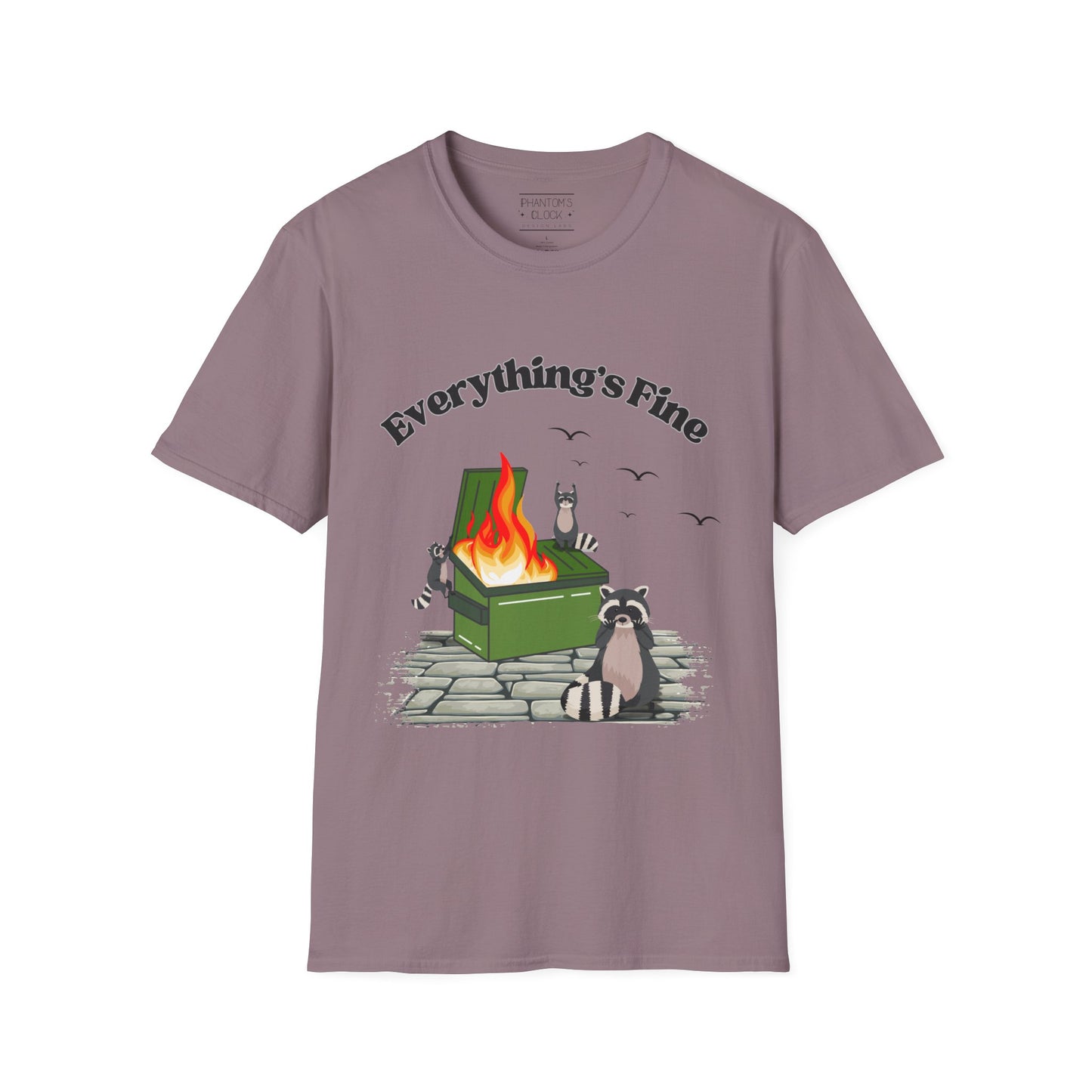 Everything's Fine Raccoon Dumpster Fire Funny Graphic Tee | Unisex Softstyle T-Shirt