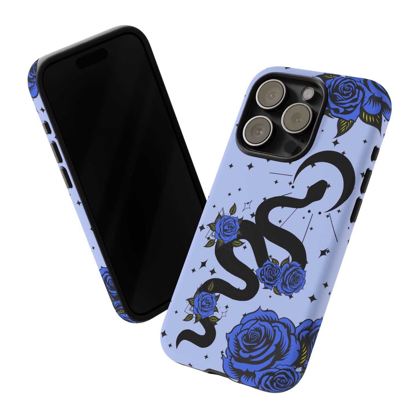 Blue Roses Crescent Moon Snake iPhone Case for iOS Devices