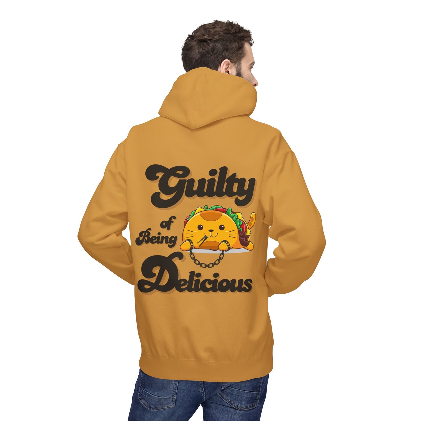 Kawaii Guilty Taco Cat - Front and Back Design Graphic Hoodie | Unisex Midweight Softstyle Fleece
