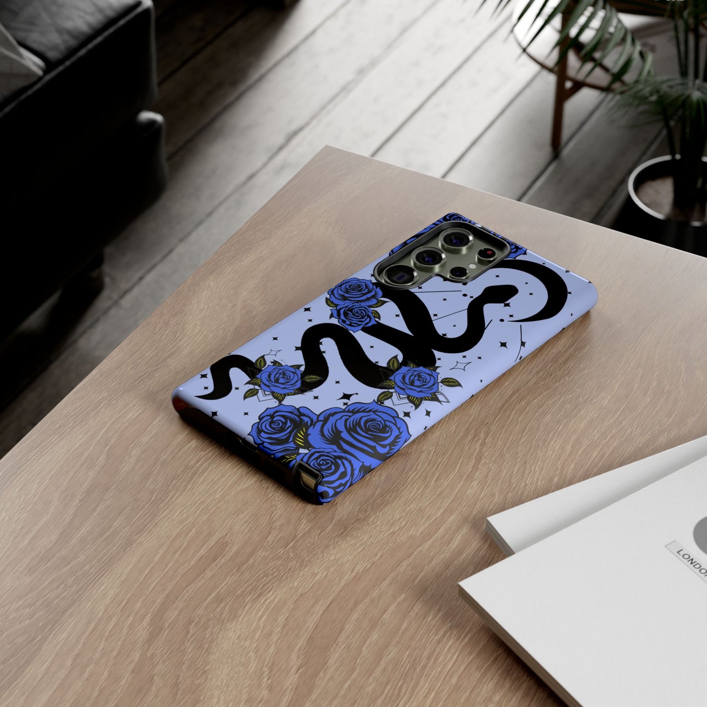 Blue Rose Crescent Moon Snake Samsung Galaxy Case for Android Devices