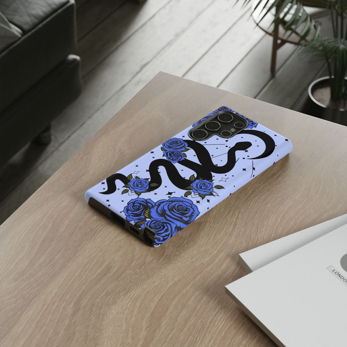 Blue Rose Crescent Moon Snake Samsung Galaxy Case for Android Devices
