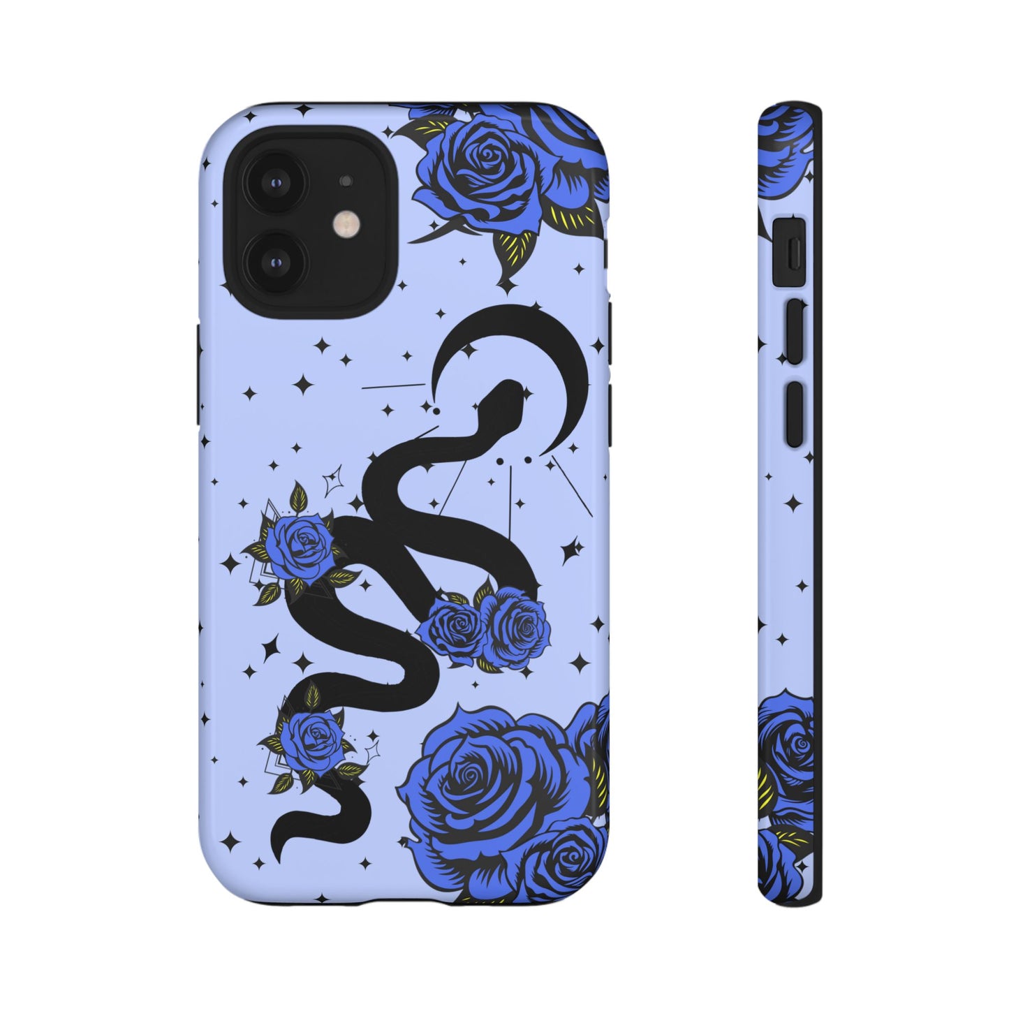 Blue Roses Crescent Moon Snake iPhone Case for iOS Devices