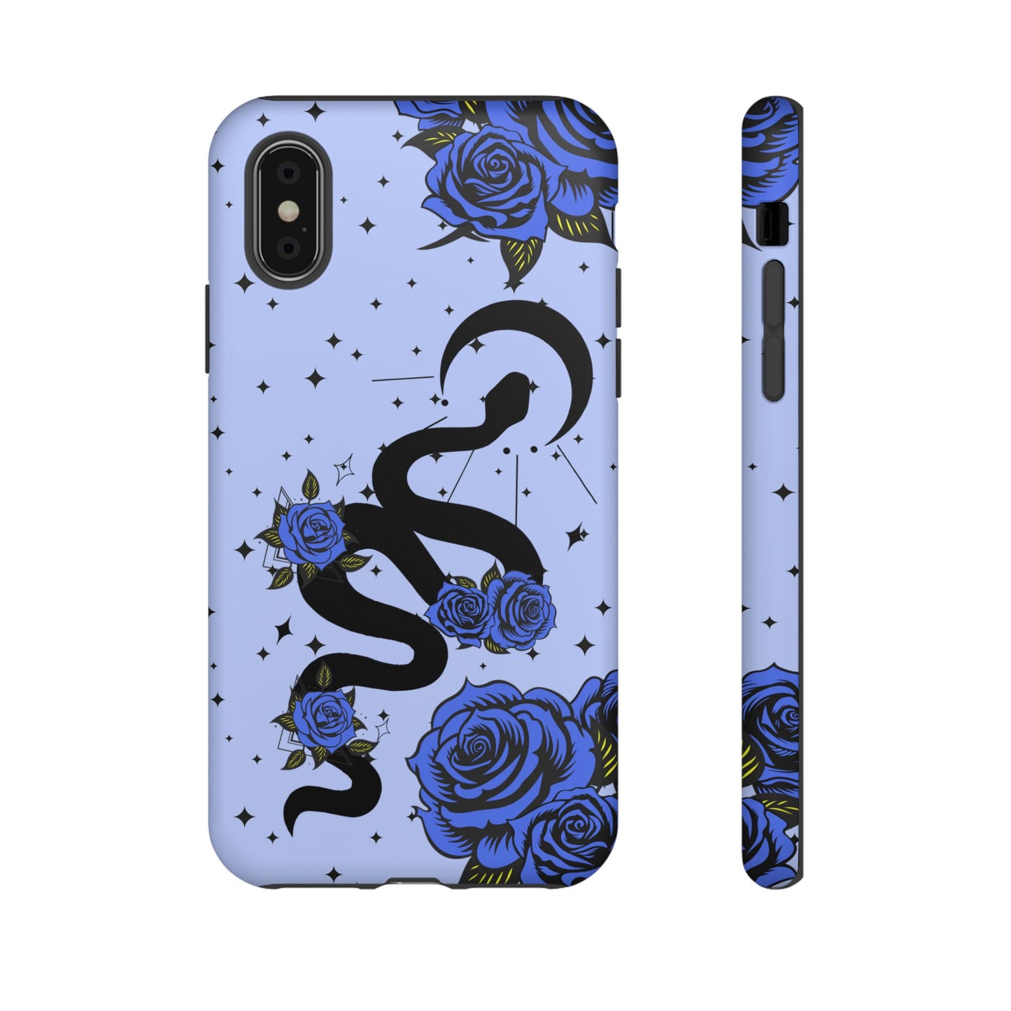 Blue Roses Crescent Moon Snake iPhone Case for iOS Devices
