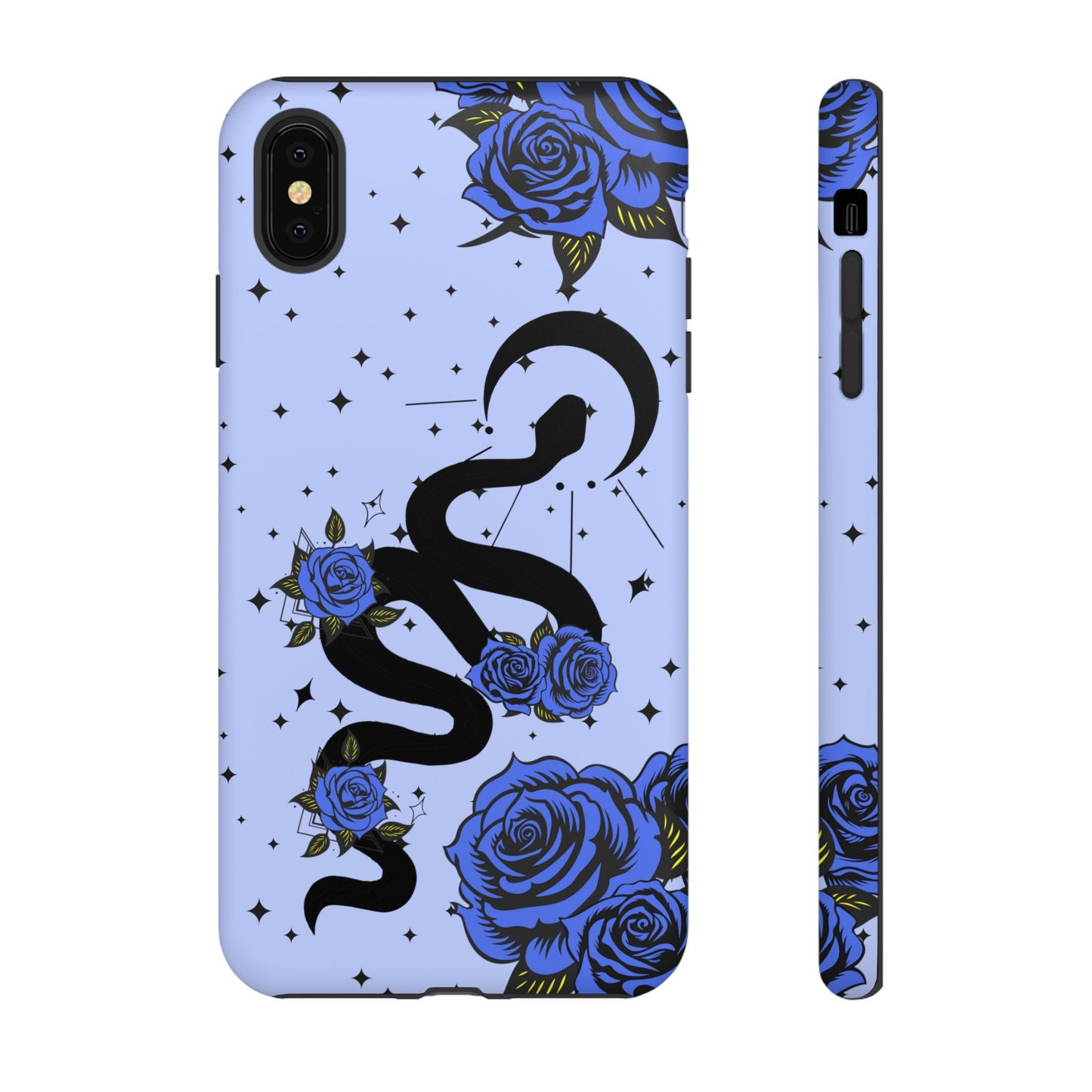 Blue Roses Crescent Moon Snake iPhone Case for iOS Devices