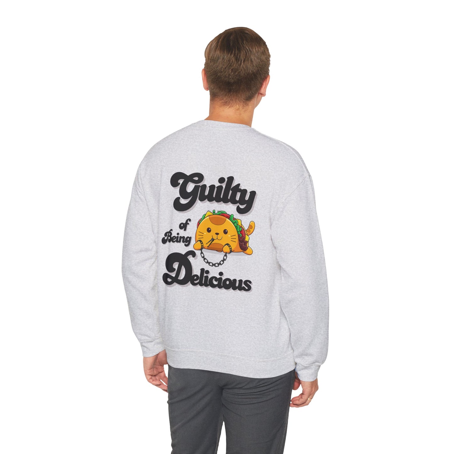 Kawaii Guilty Taco Cat - Front and Back Design Graphic Pullover | Unisex Heavy Blend™ Crewneck Sweatshirt