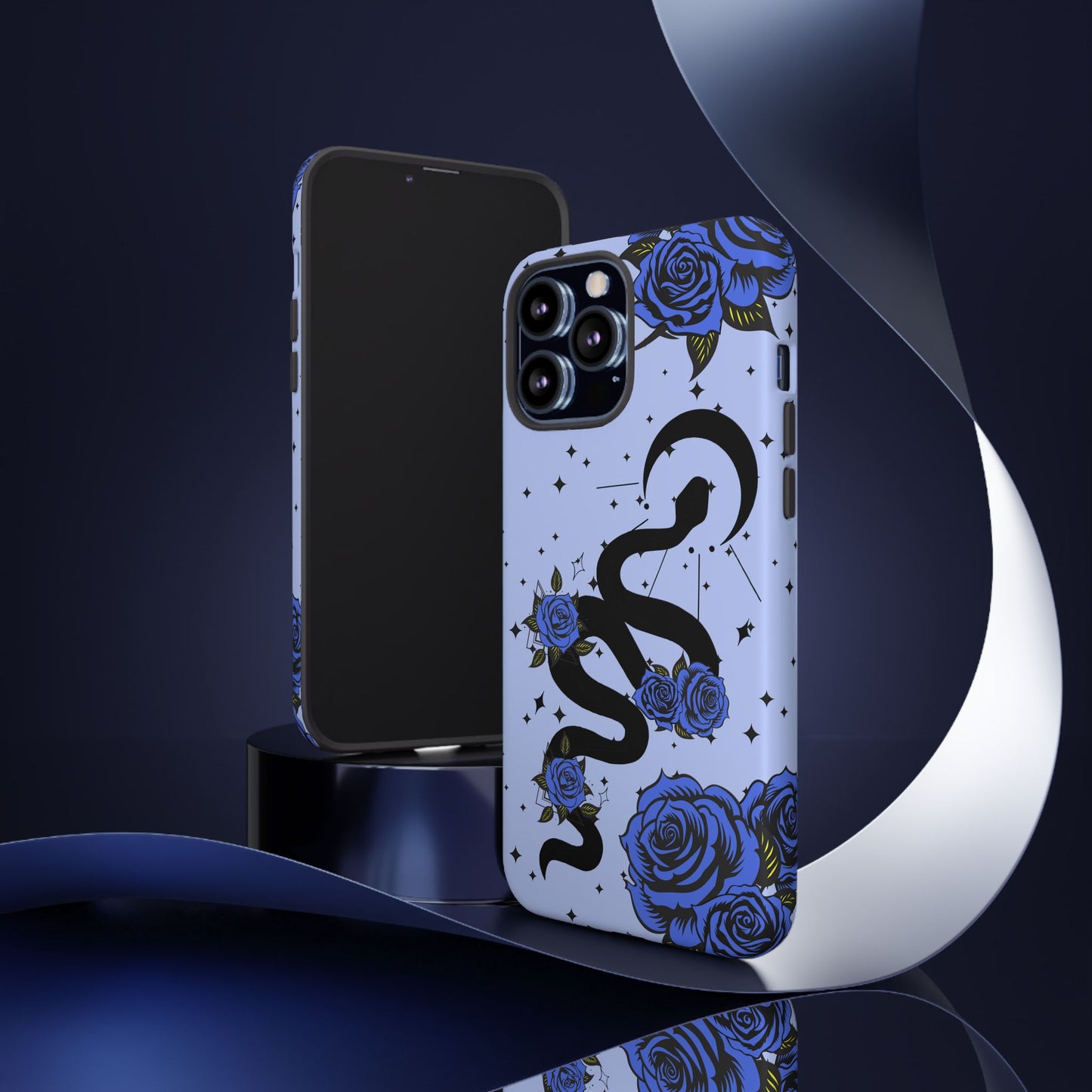 Blue Roses Crescent Moon Snake iPhone Case for iOS Devices