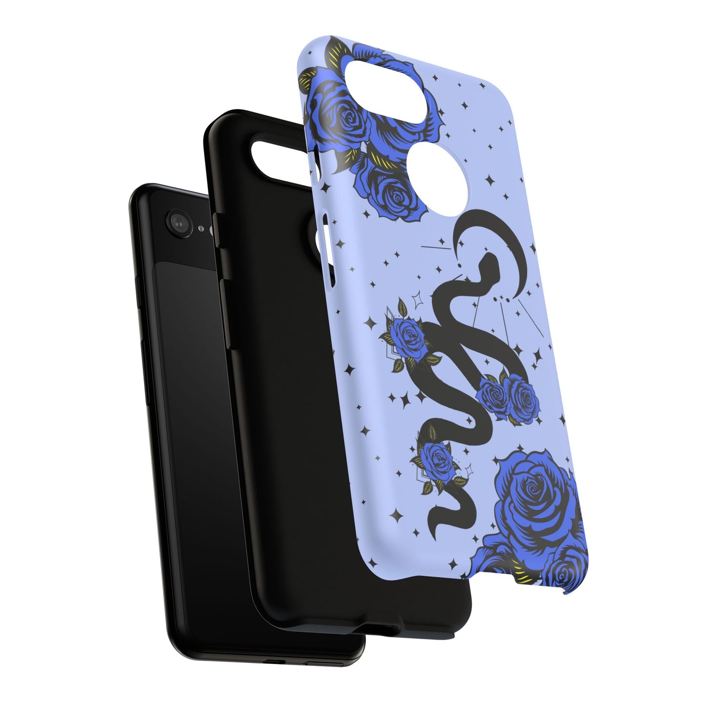 Blue Rose Crescent Moon Snake Google Pixel Phone Case for Android Devices